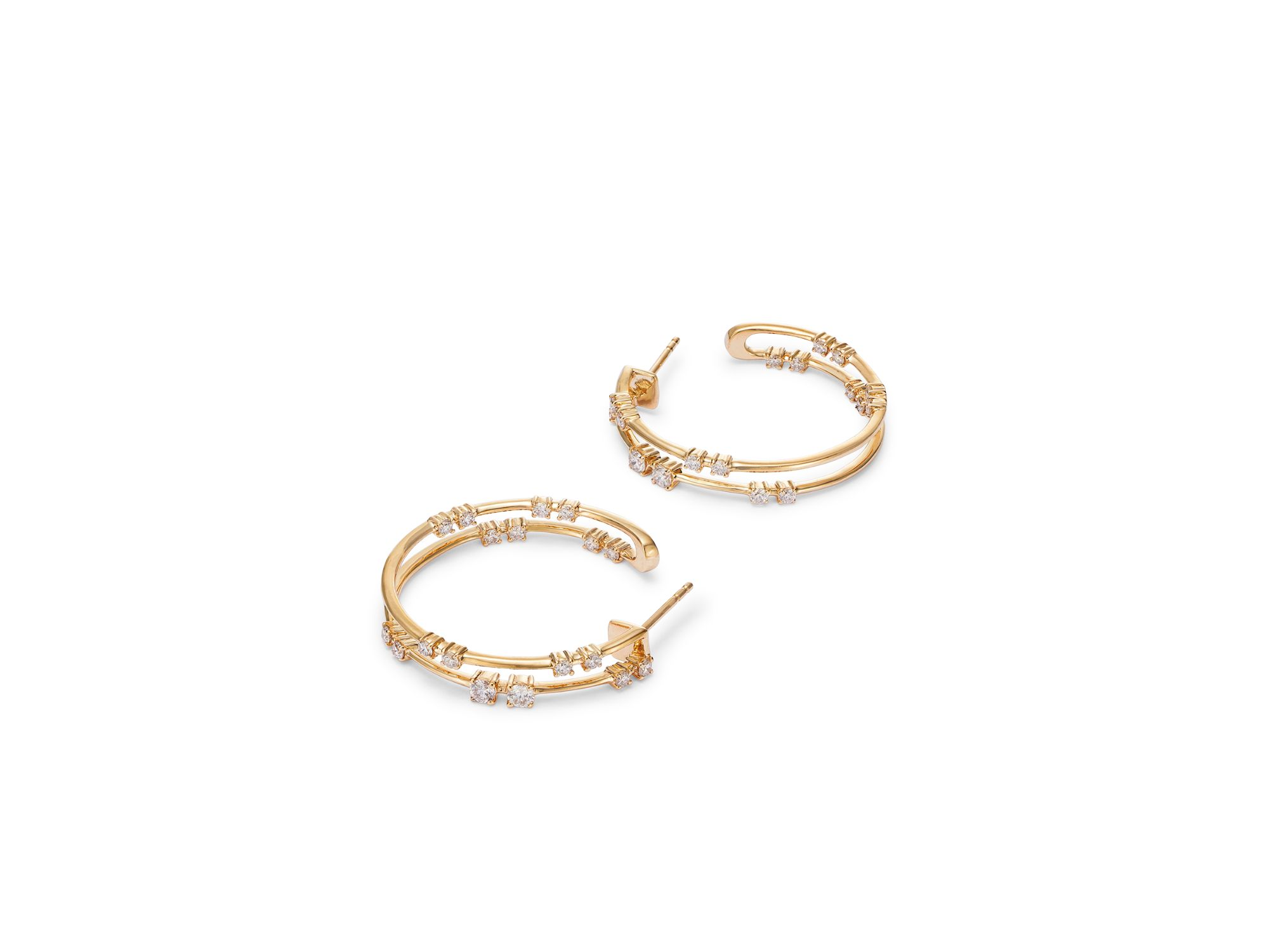 Diamond Scattered Double Hoop Earrings in 14K Yellow Gold, 1.0 tcw — Image 4
