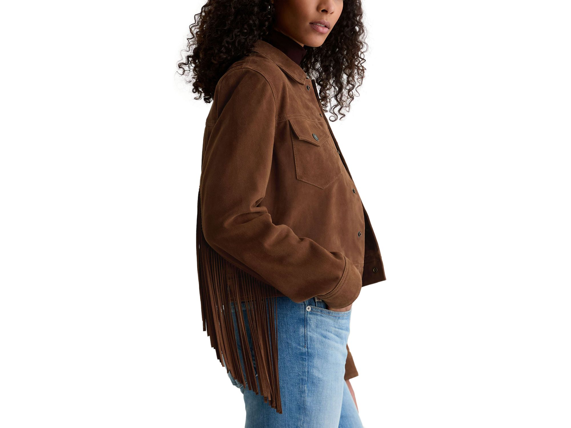 Fringed Suede Trucker Jacket — Image 5