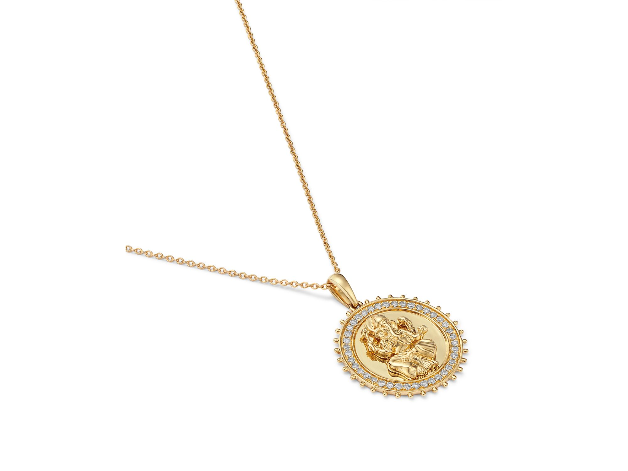 Diamond Ganesha Medallion Pendant Necklace in 14K Yellow Gold, 0.20 tcw — Image 3