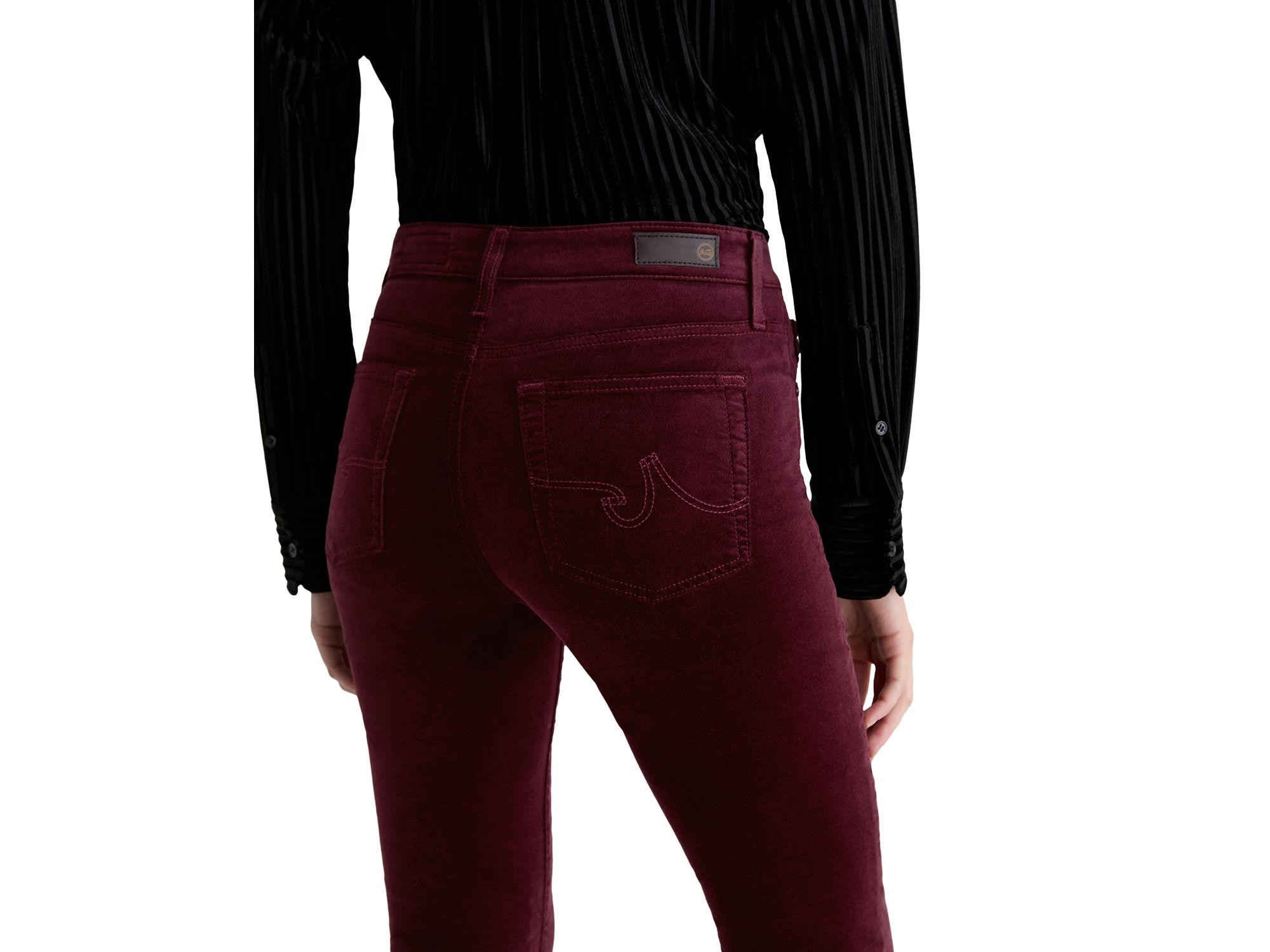 Farrah Mid Rise Velvet Bootcut Jeans in Winery — Image 3