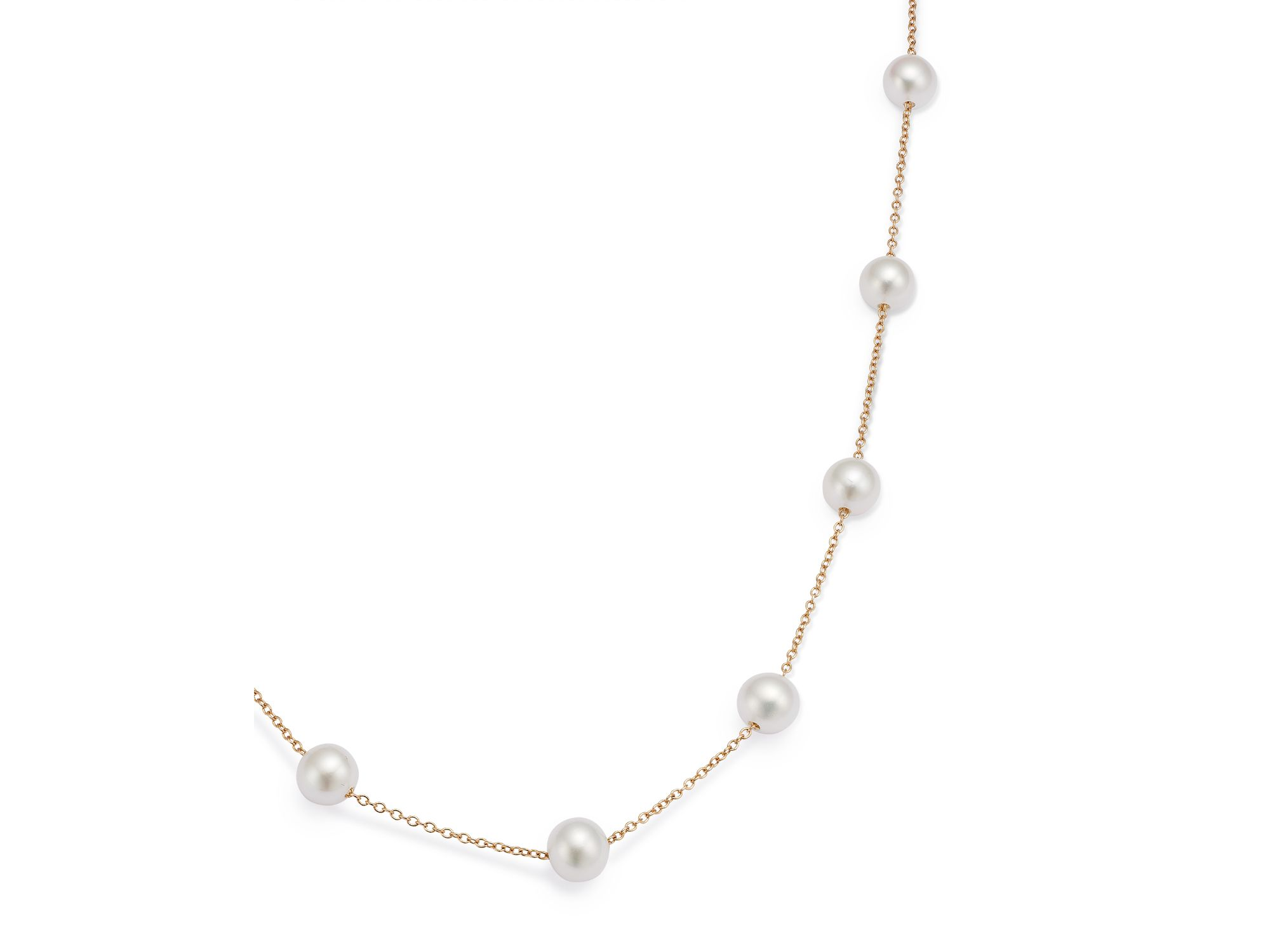 Cultured Freshwater Pearl Station Necklace in 14K Yellow Gold, 17" — Image 3