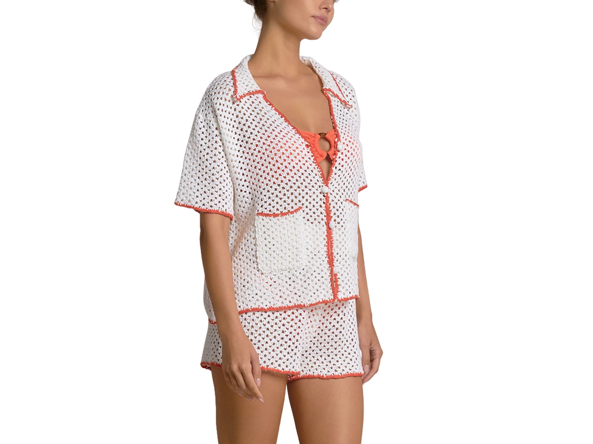 Contrast Button Front Swim Cover Up Shirt — Image 5