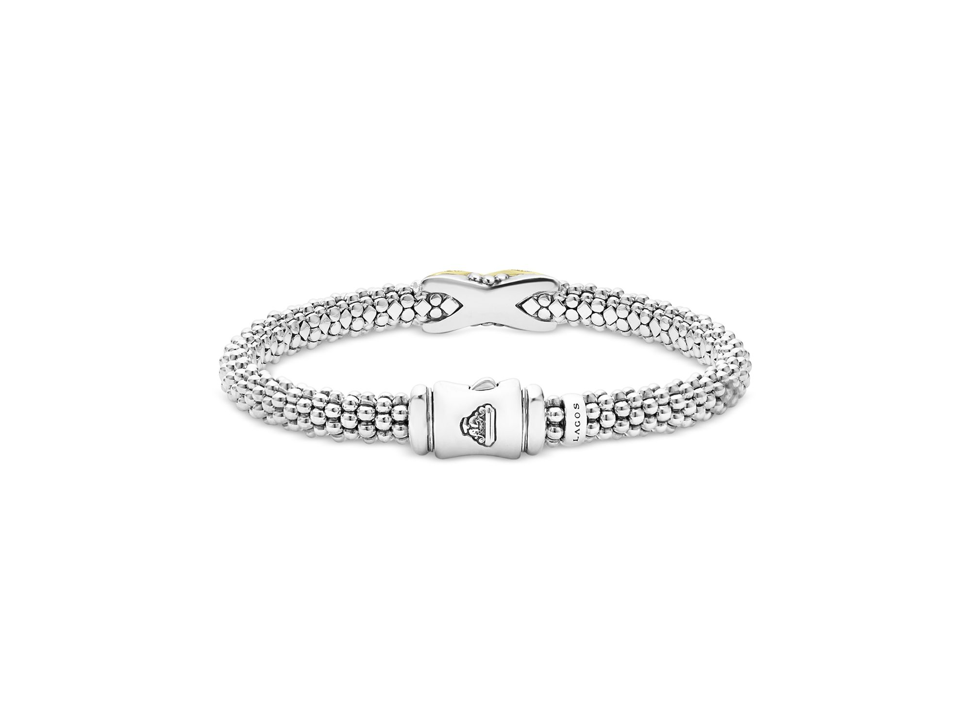 18K Yellow Gold & Sterling Silver Embrace Diamond Pavé X Caviar Bead Bracelet — Image 5