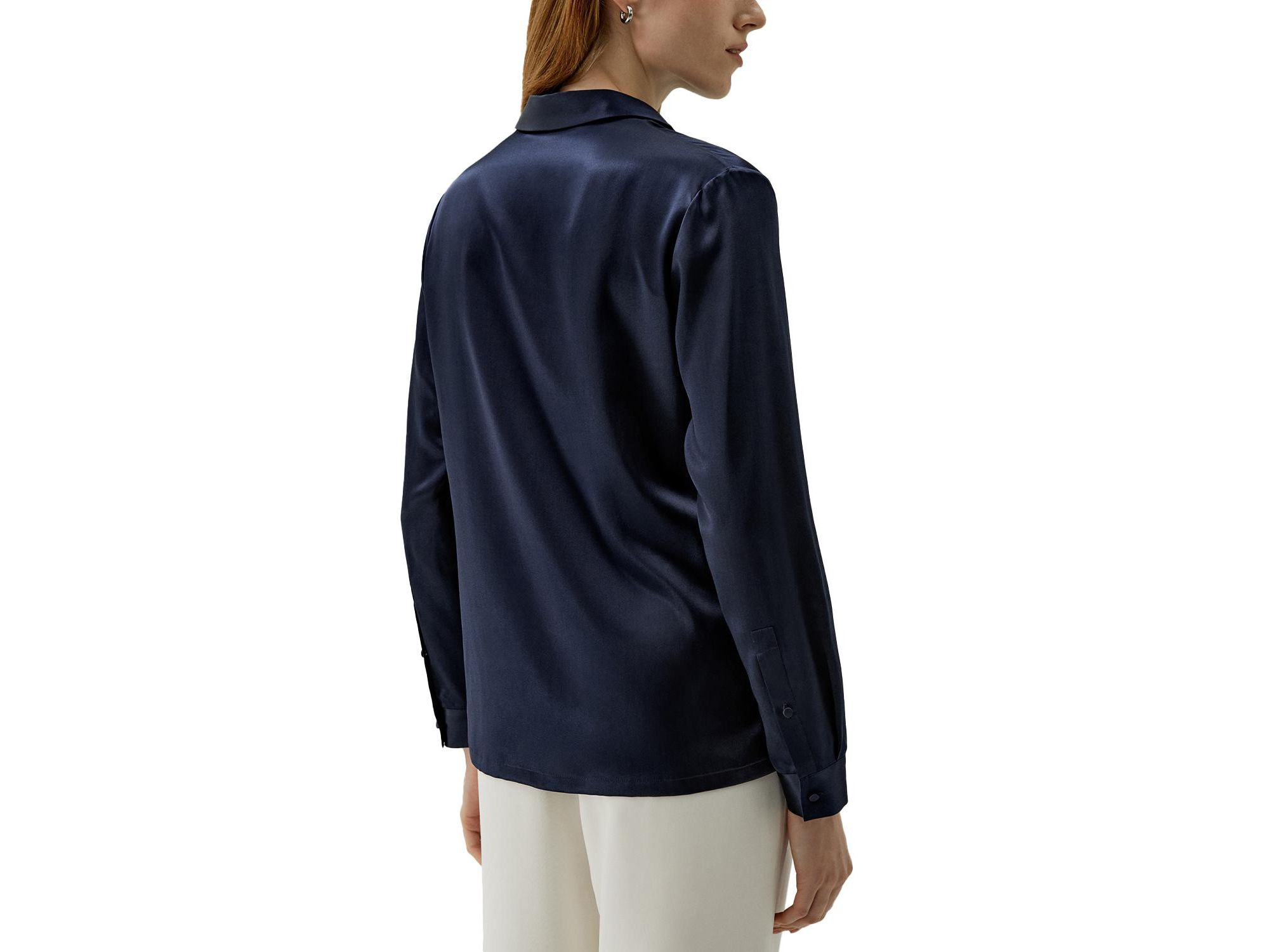 Classic Imitation Pearl Button Silk Shirt — Image 3