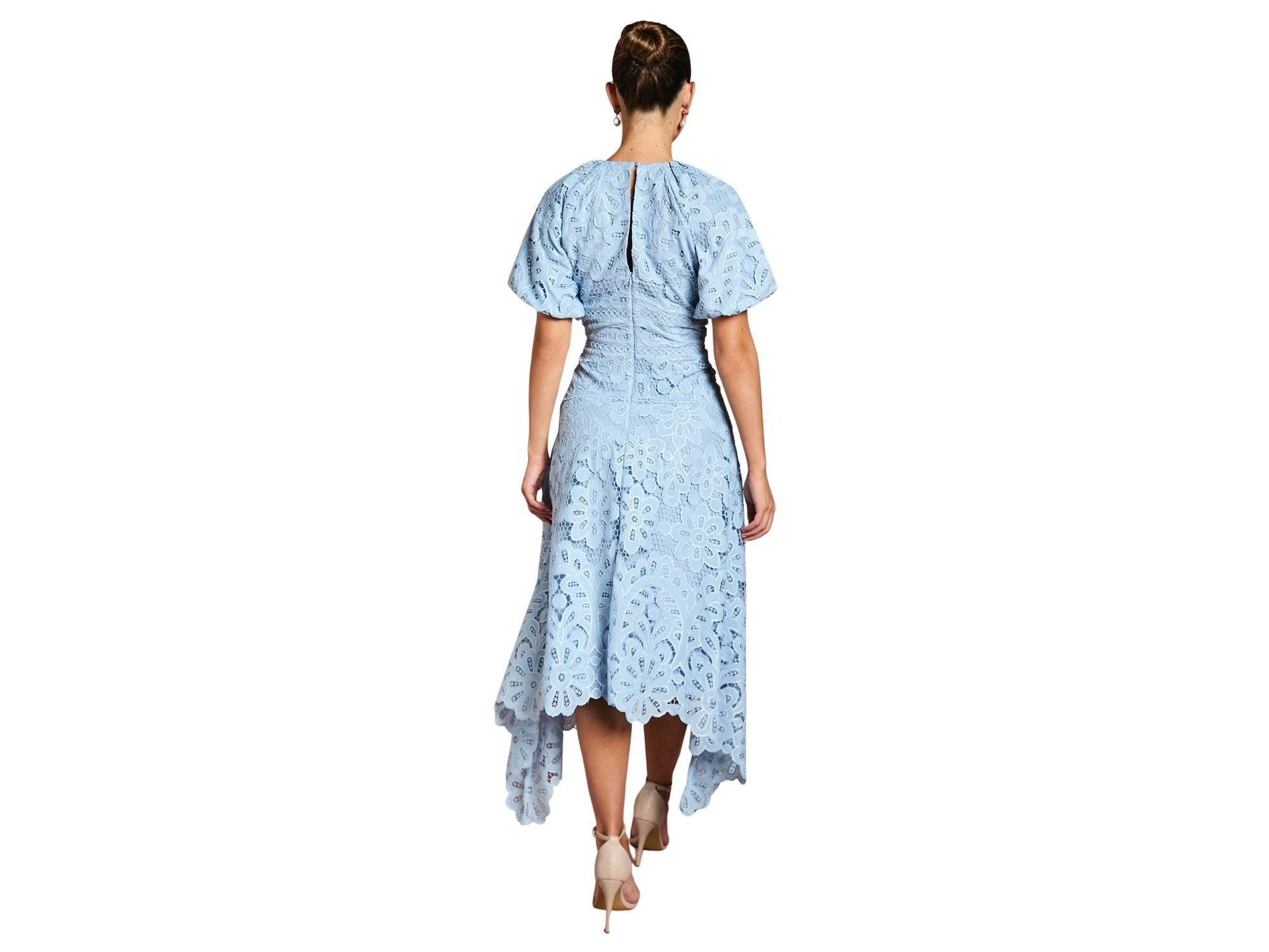 Lace Hanky Hem Puff Sleeve Dress — Image 4