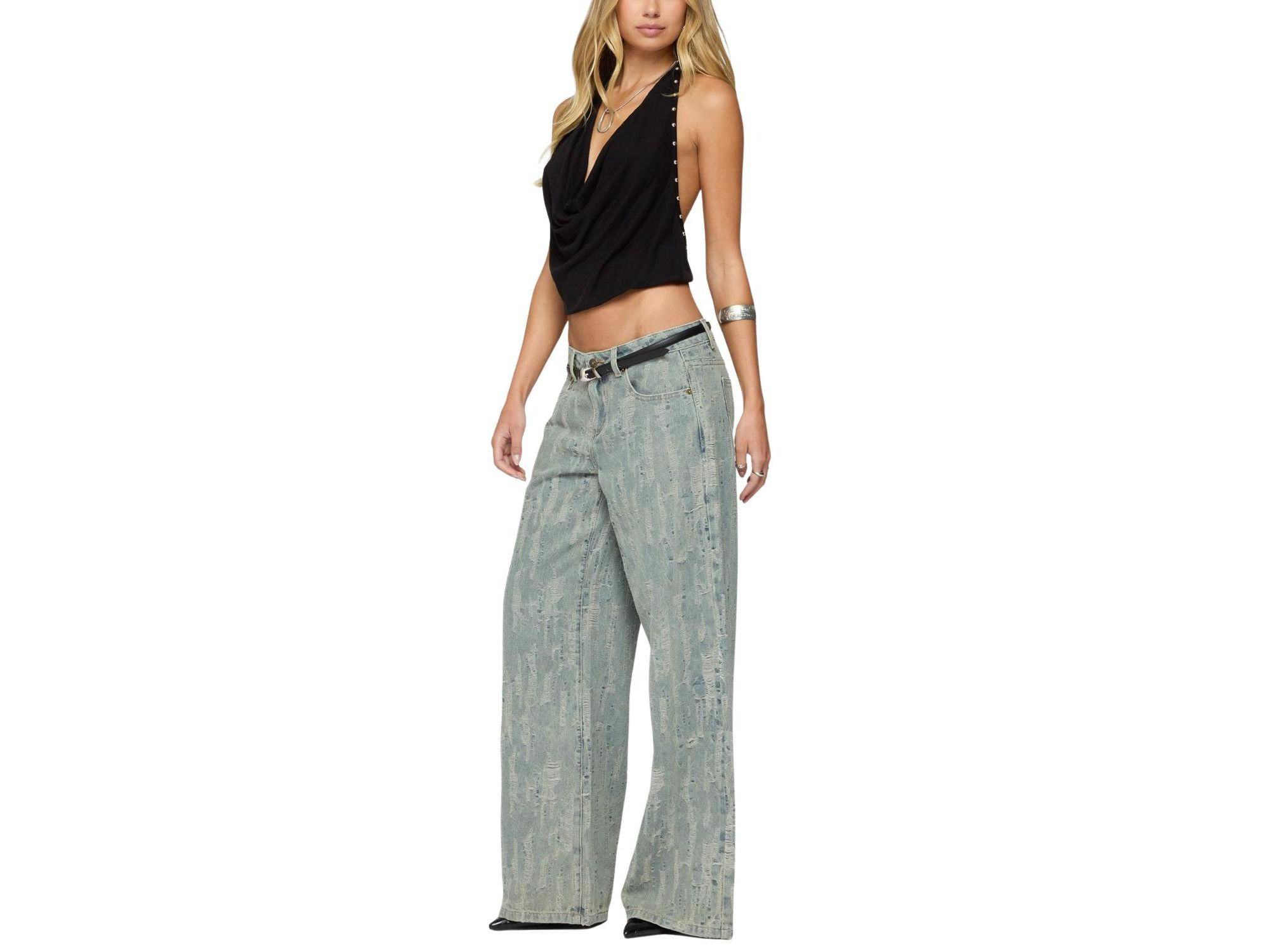 Blaze Distressed Low Rise Light Rinse Wash Jeans — Image 3
