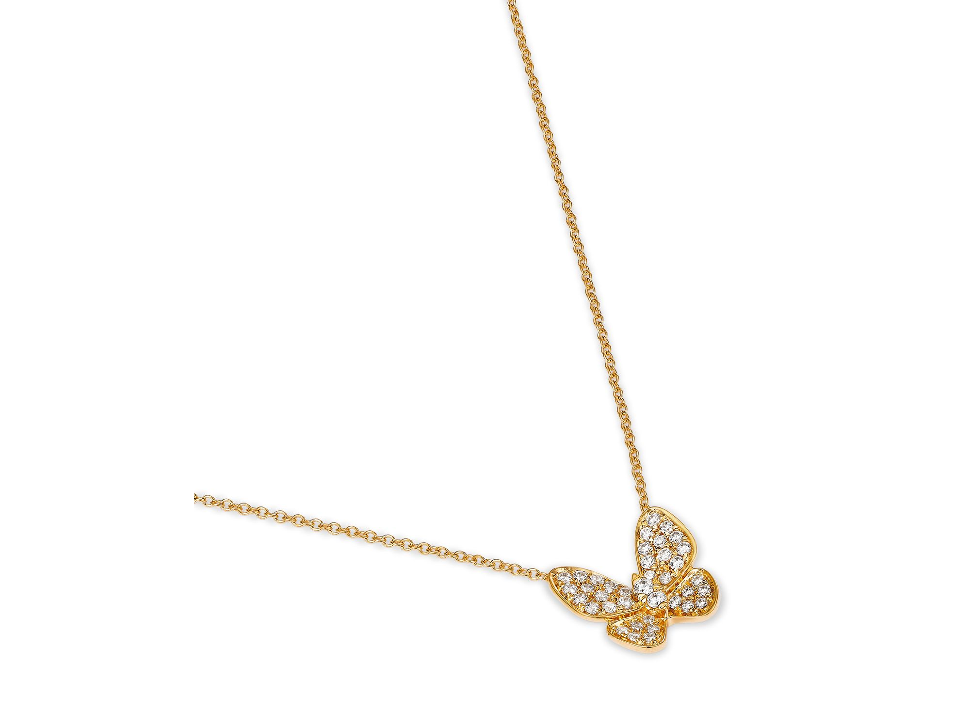 Diamond Pave Cut Butterfly Pendant Necklace in 14K Yellow Gold, 0.33 tcw — Image 3