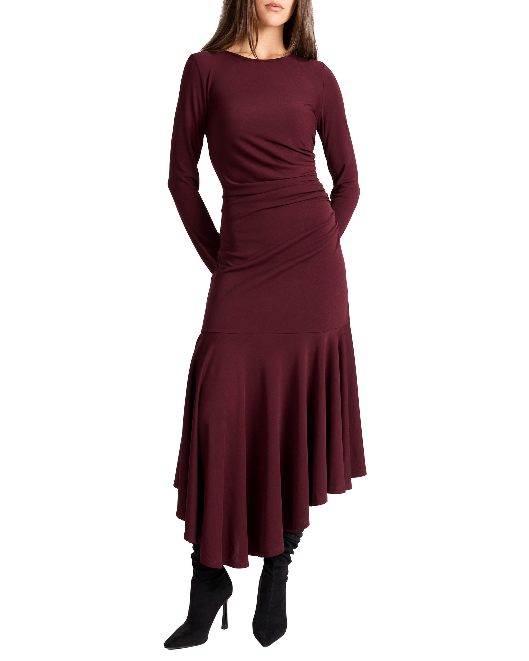 Abigail Long Sleeve Hi Lo Dress with Side Ruching in Fluid Jersey — Image 3