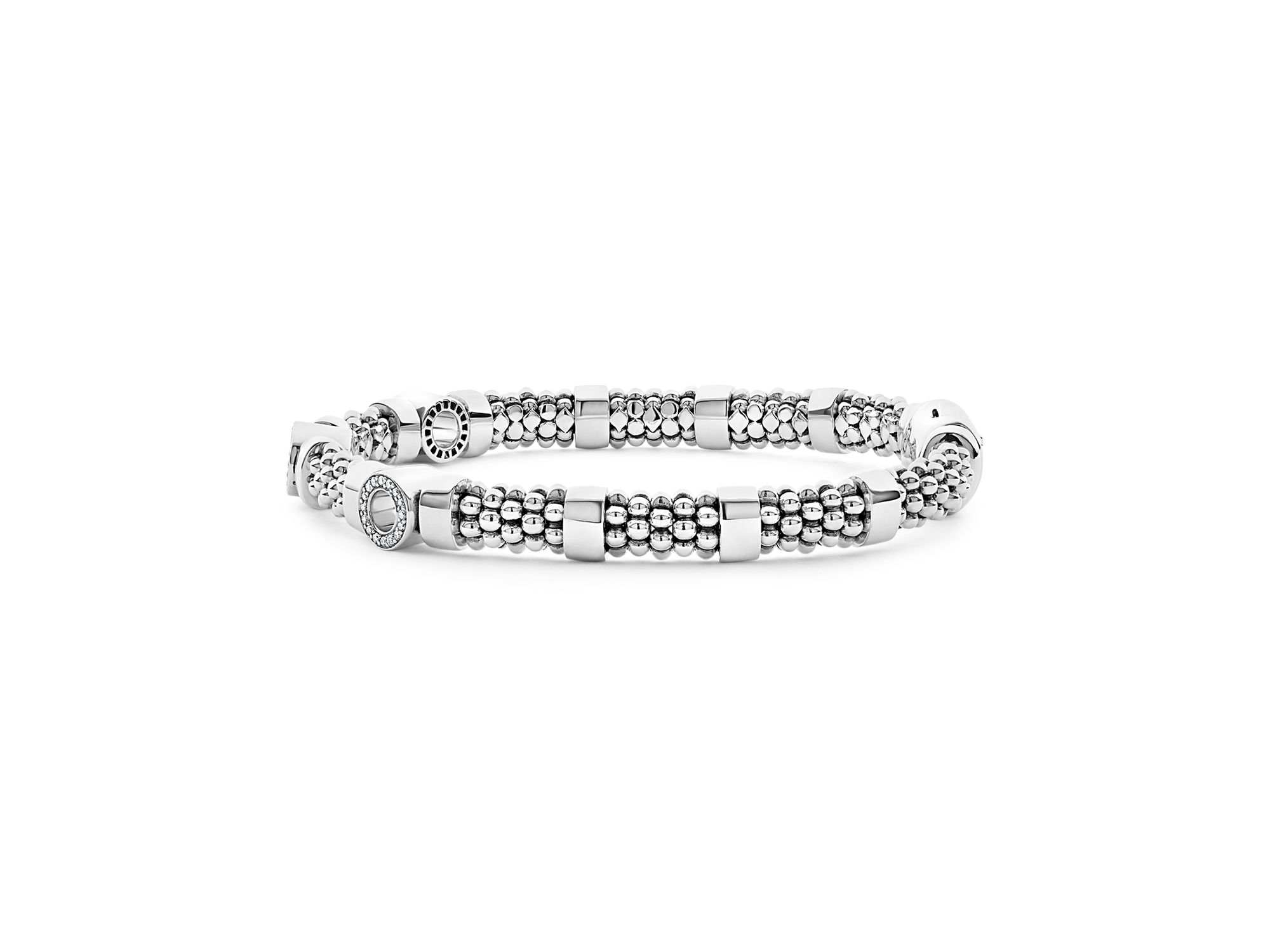 Sterling Caviar Spark Diamond Small Circles Bead & Polished Link Bracelets — Image 5