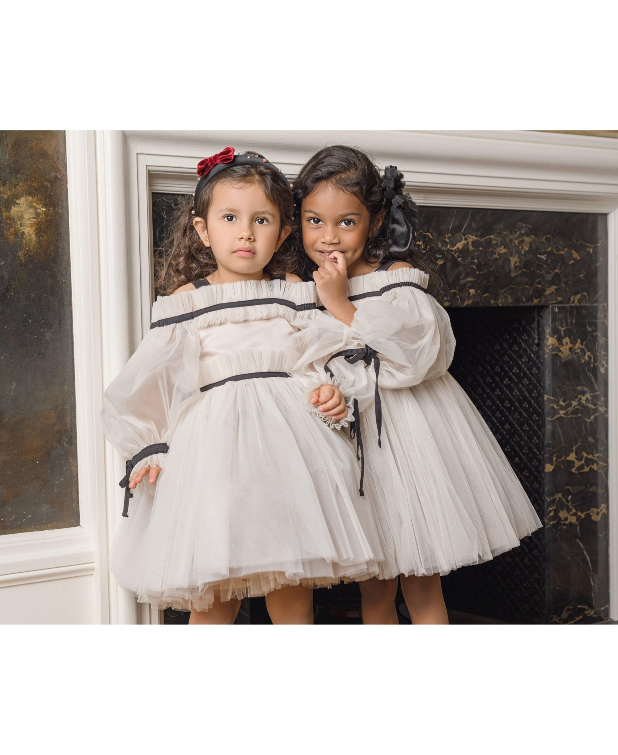 Girls' Coco Caramel Tulle Dress with Sheer Puff Tulle Sleeves - Baby, Little Kid, Big Kid — Image 3