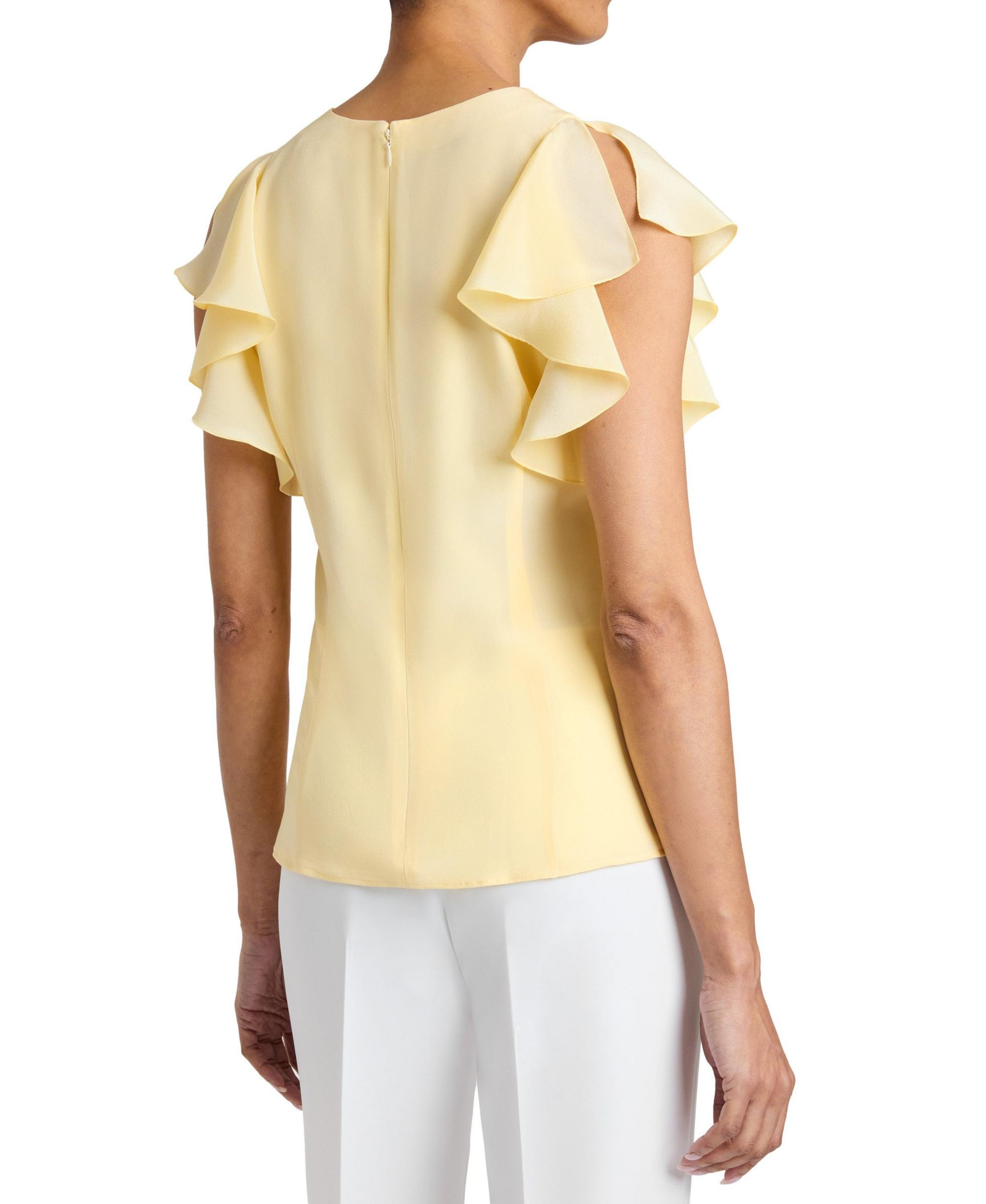 Ella Silk Flutter Sleeve Buttoned Blouse with Waist Panel — Image 3