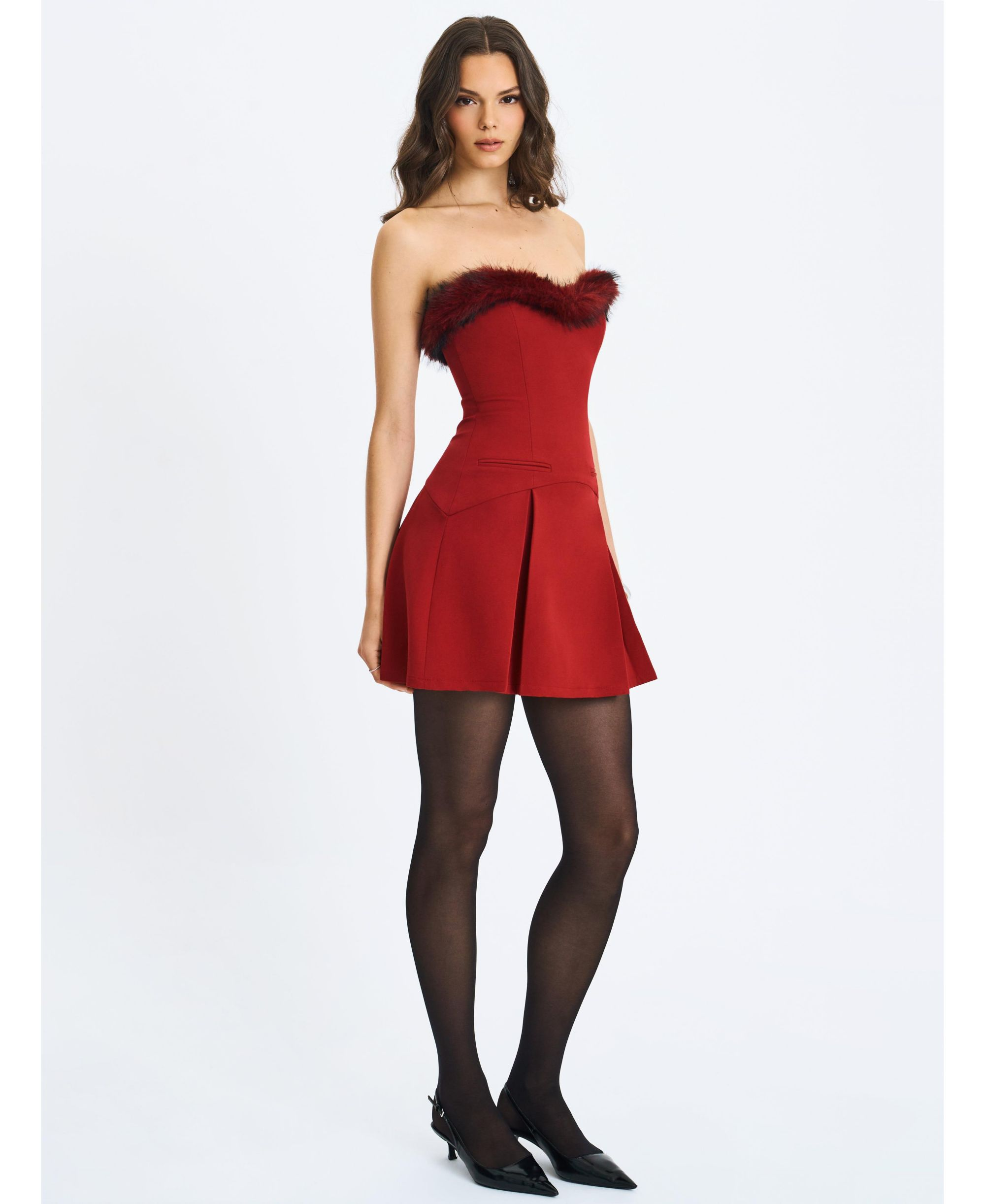 Nalia Fur Trimmed Sweetheart Mini Dress — Image 7