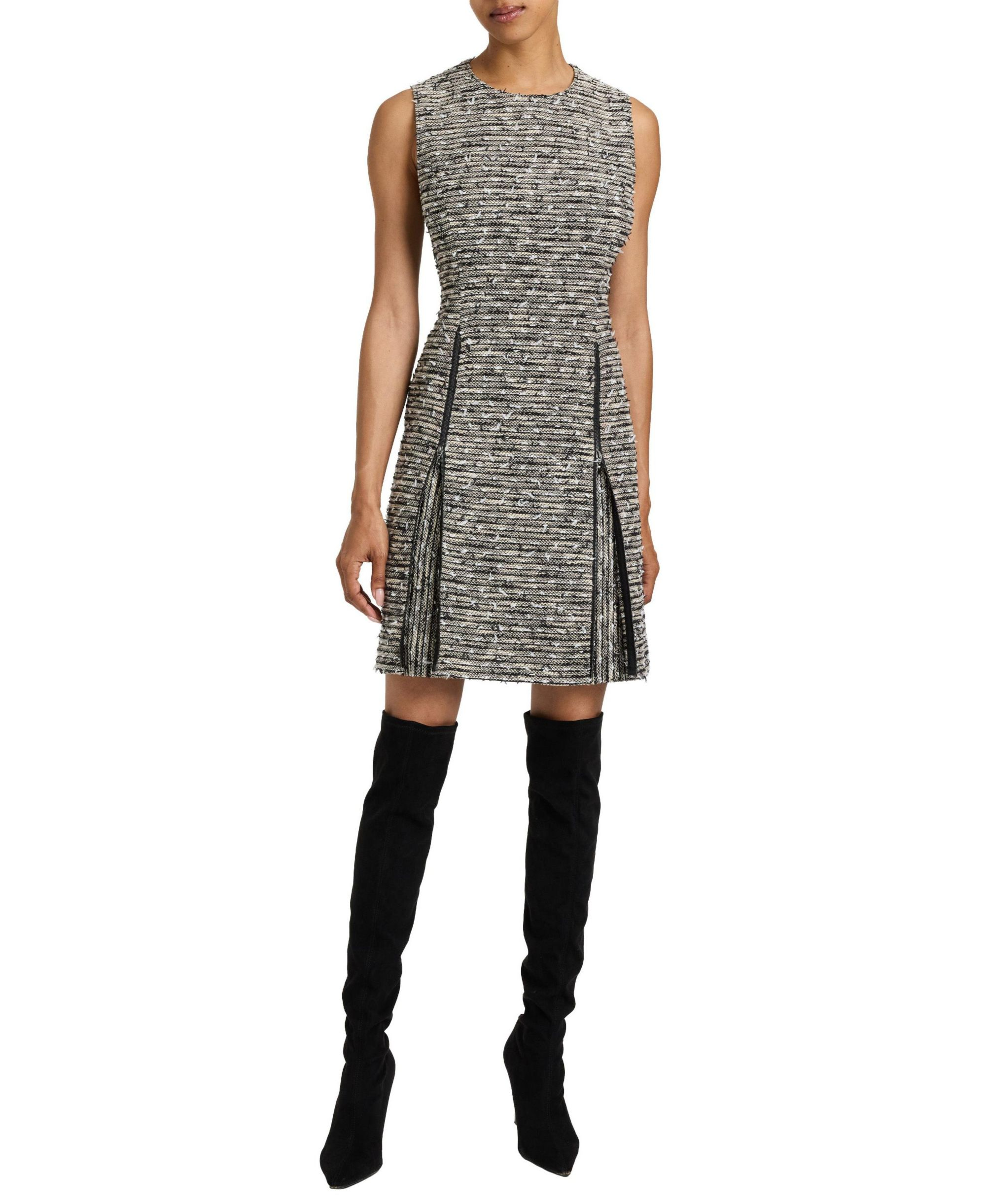 Ida Modern Tweed Shift Dress with Skirt Zipper Detail — Image 6