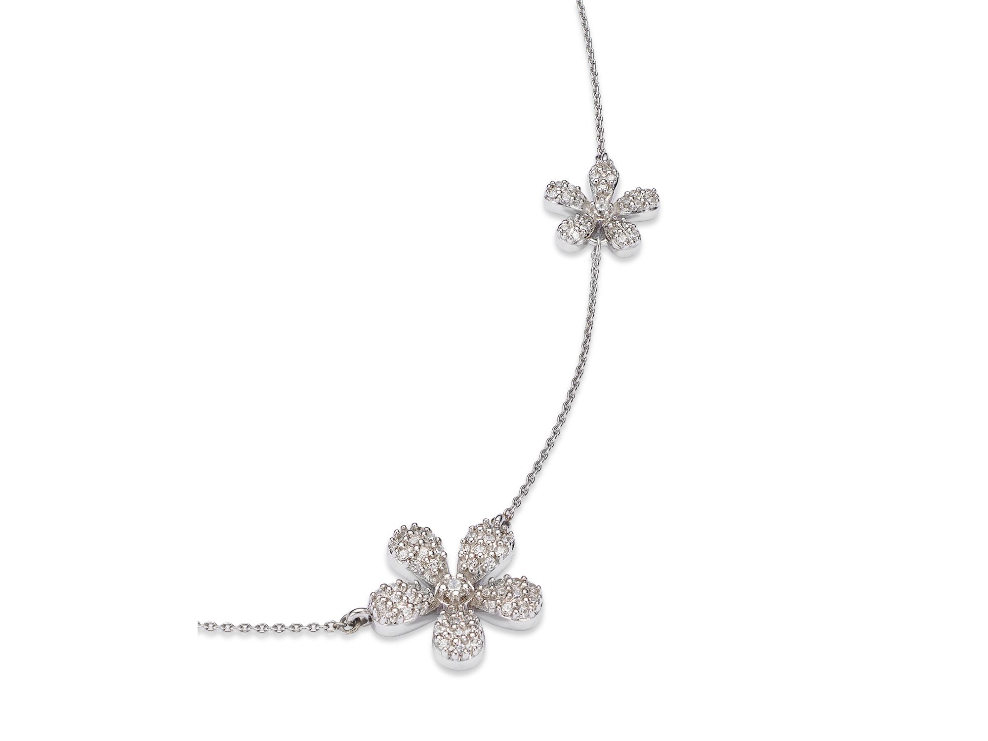 Diamond Flower Station Necklace in 14K White Gold, 0.50 tcw — Image 3