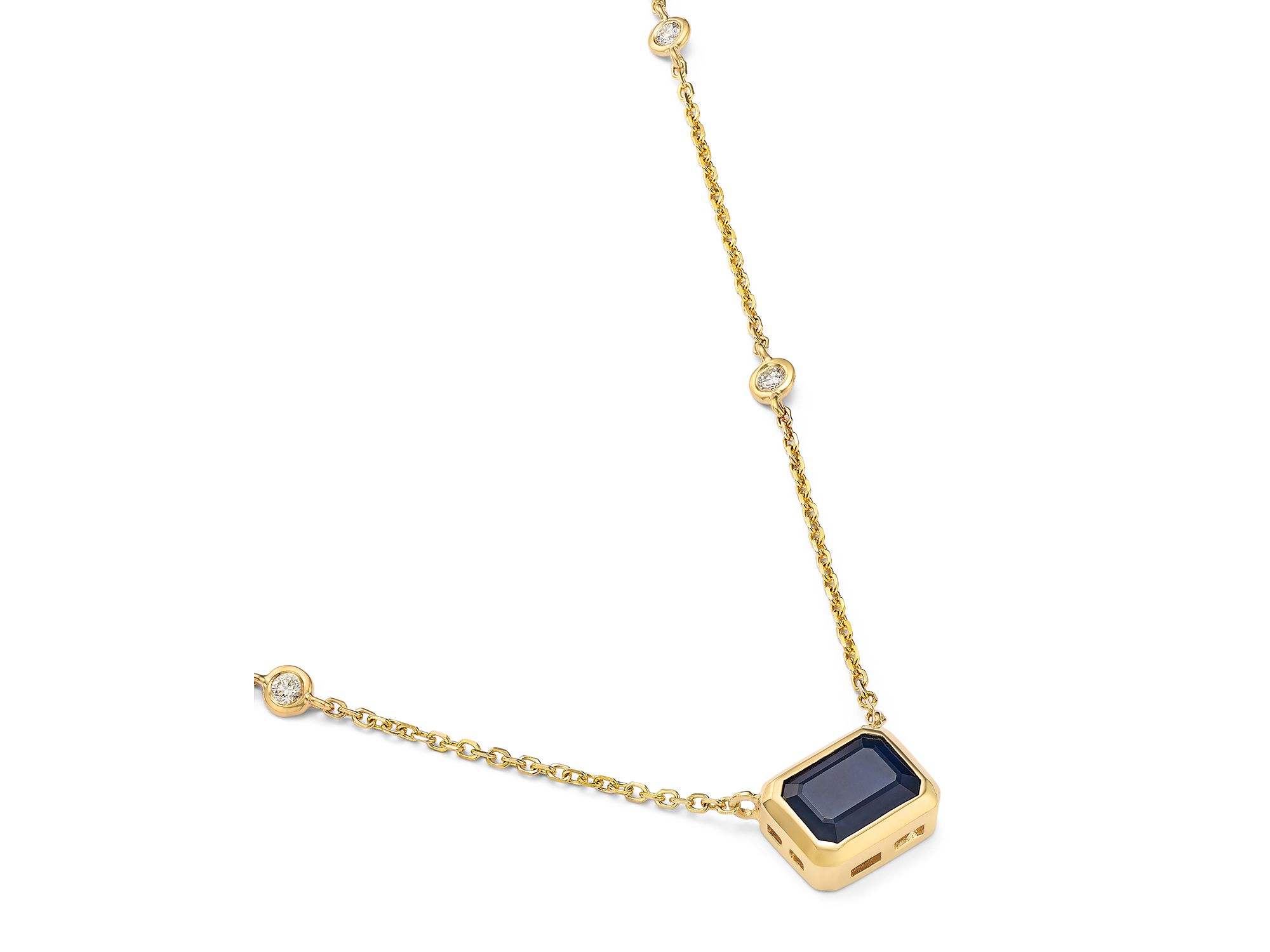 Blue Sapphire & Diamond Octagon Bezel Pendant Necklace in 14K Yellow Gold, 17" — Image 3