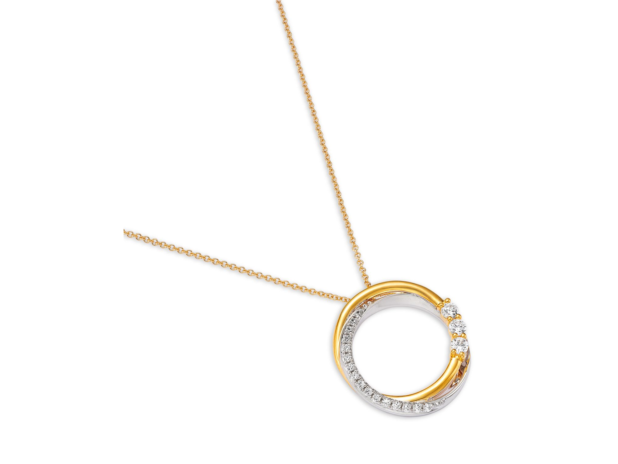 Diamond Circle Pendant Necklace in 14K Two Tone Gold, 0.25 tcw — Image 3