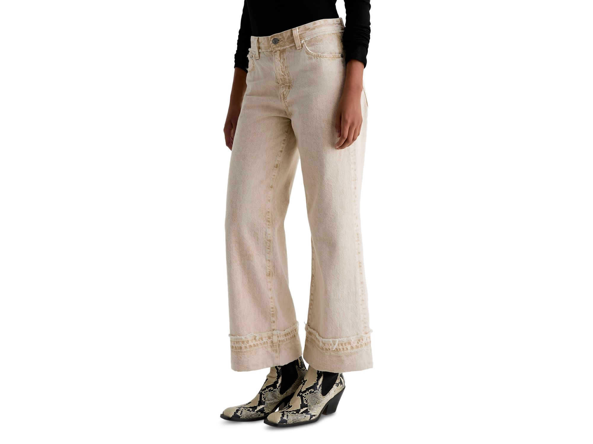 Saige Mid Rise Wide Leg Crop Jeans in Sulfur Melange Camel — Image 6