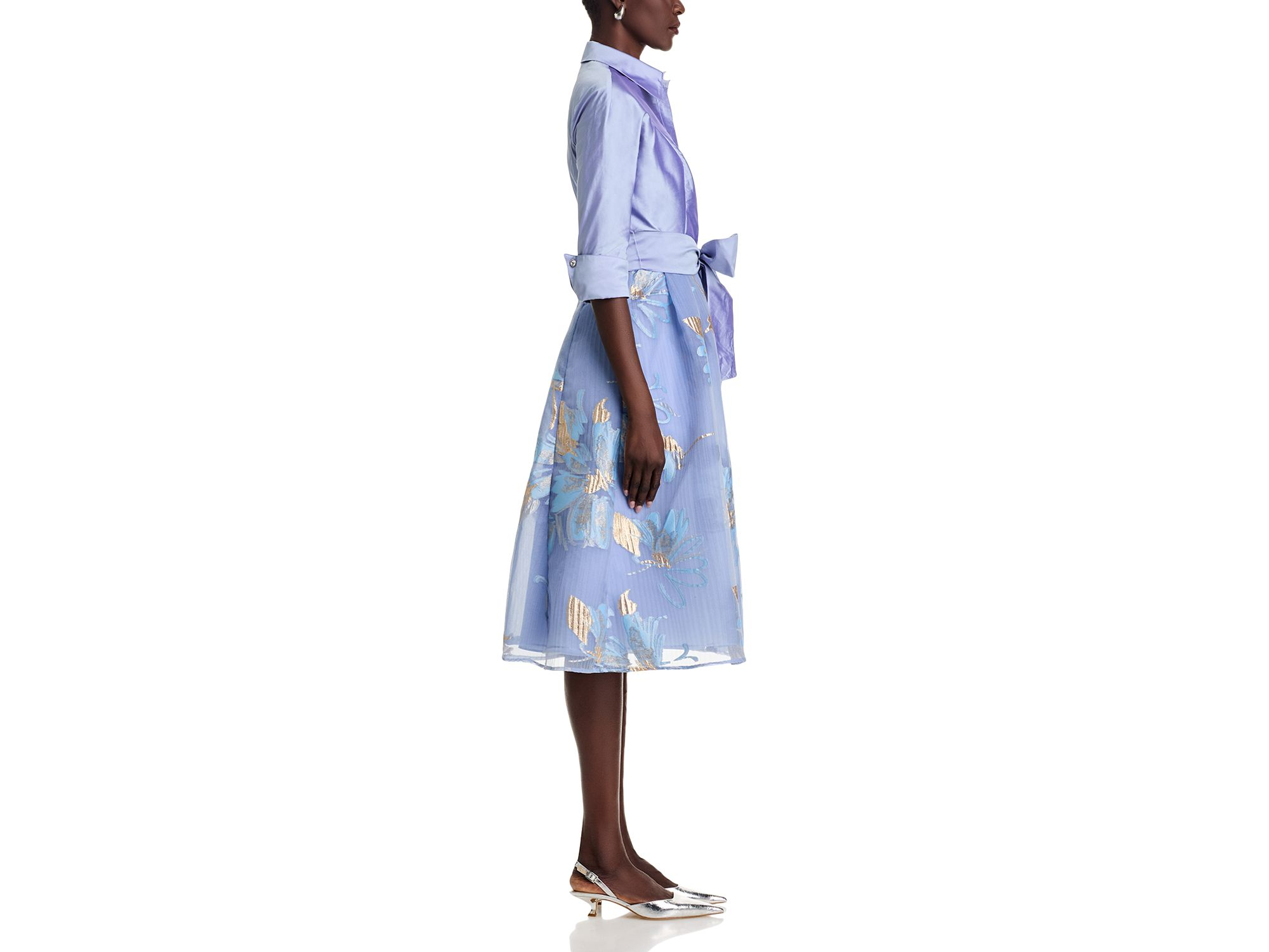 Textured Taffeta Floral Jacquard Shirt Dress — Image 5