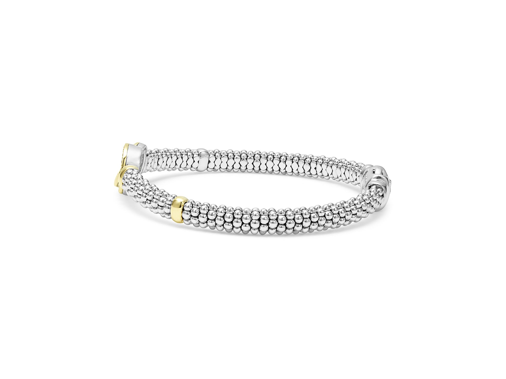 18K Yellow Gold & Sterling Silver Caviar Diamond Interlocking Link Bracelet — Image 6