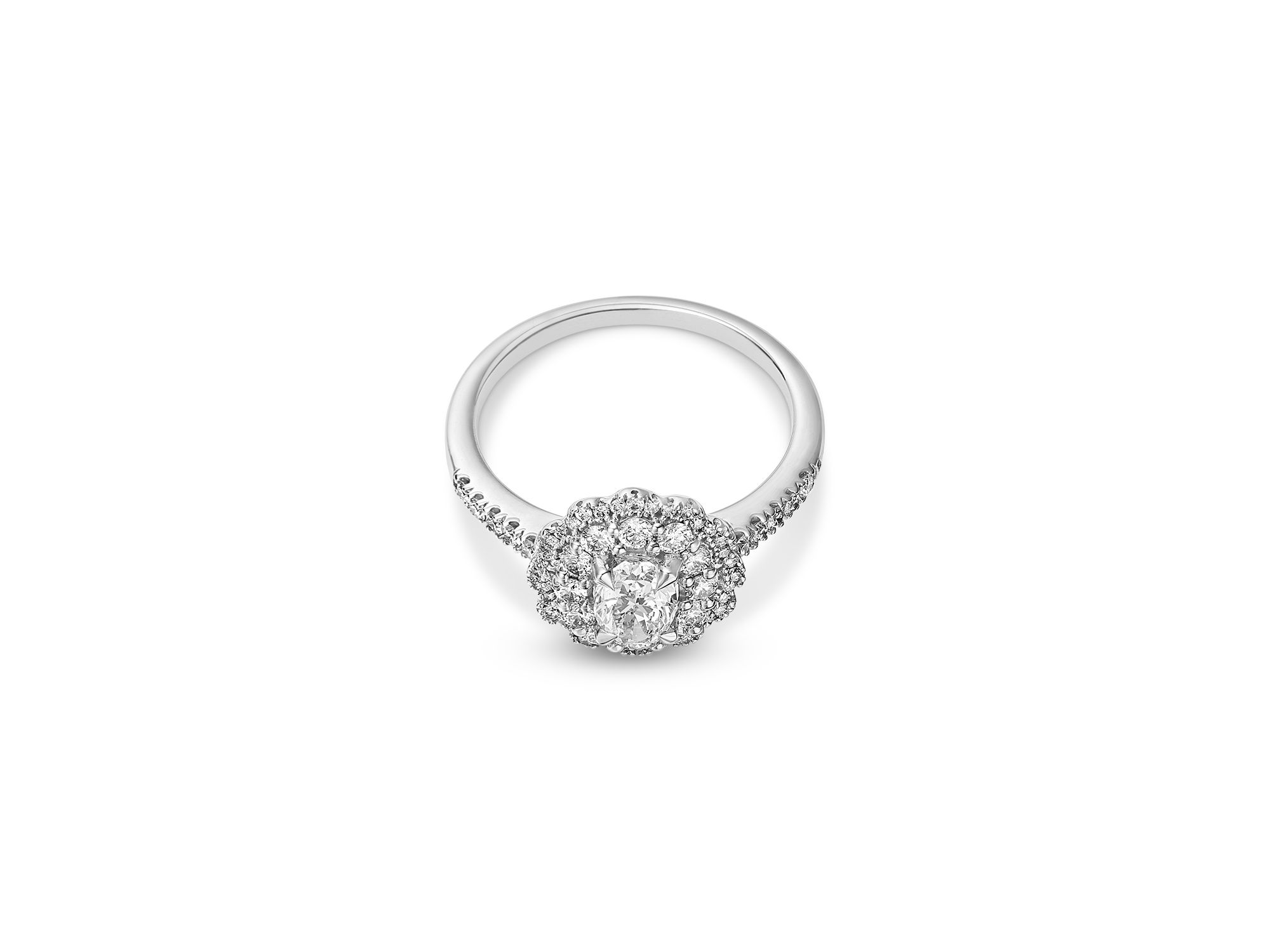 Diamond Oval & Round Cut Flower Engagement Ring in 14K White Gold, 1.04 tcw — Image 3