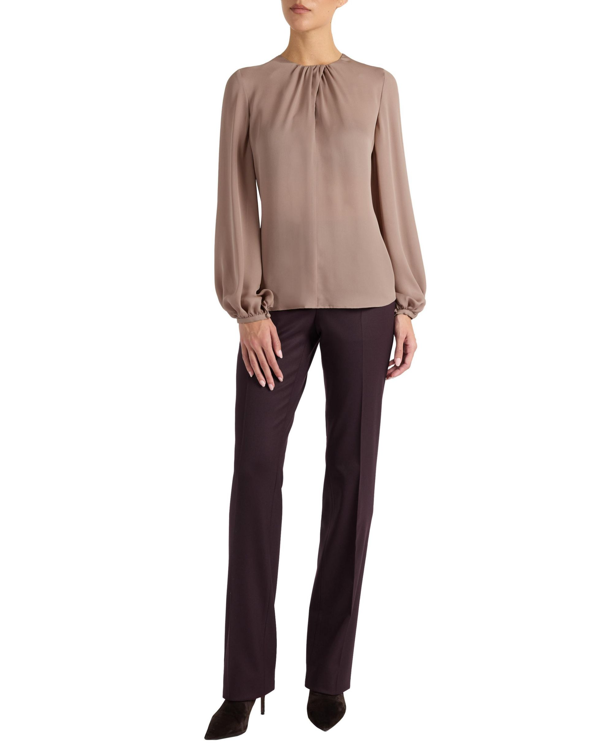 Elena Silk Charmeuse Long Sleeve Twist Neckline Blouse — Image 5
