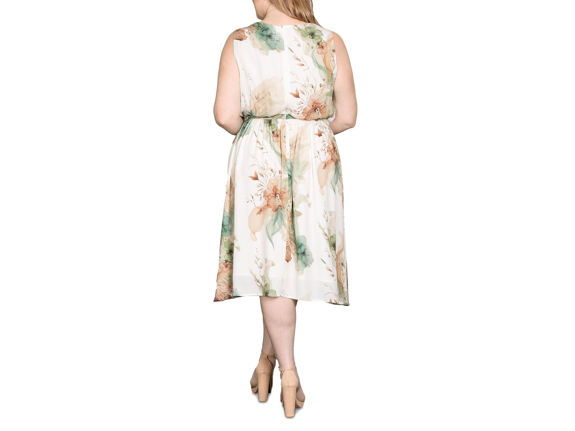 Floral Print Faux Wrap V Neck Midi Dress — Image 4