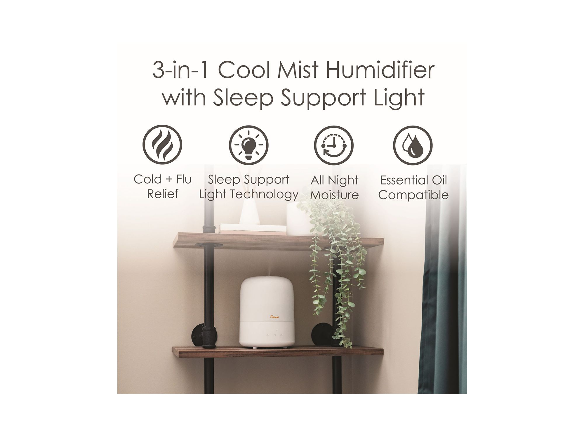 3 in 1 Compact Humidifier - 0.5 Gallon with Sleep Support Light & Aroma Diffuser — Image 3