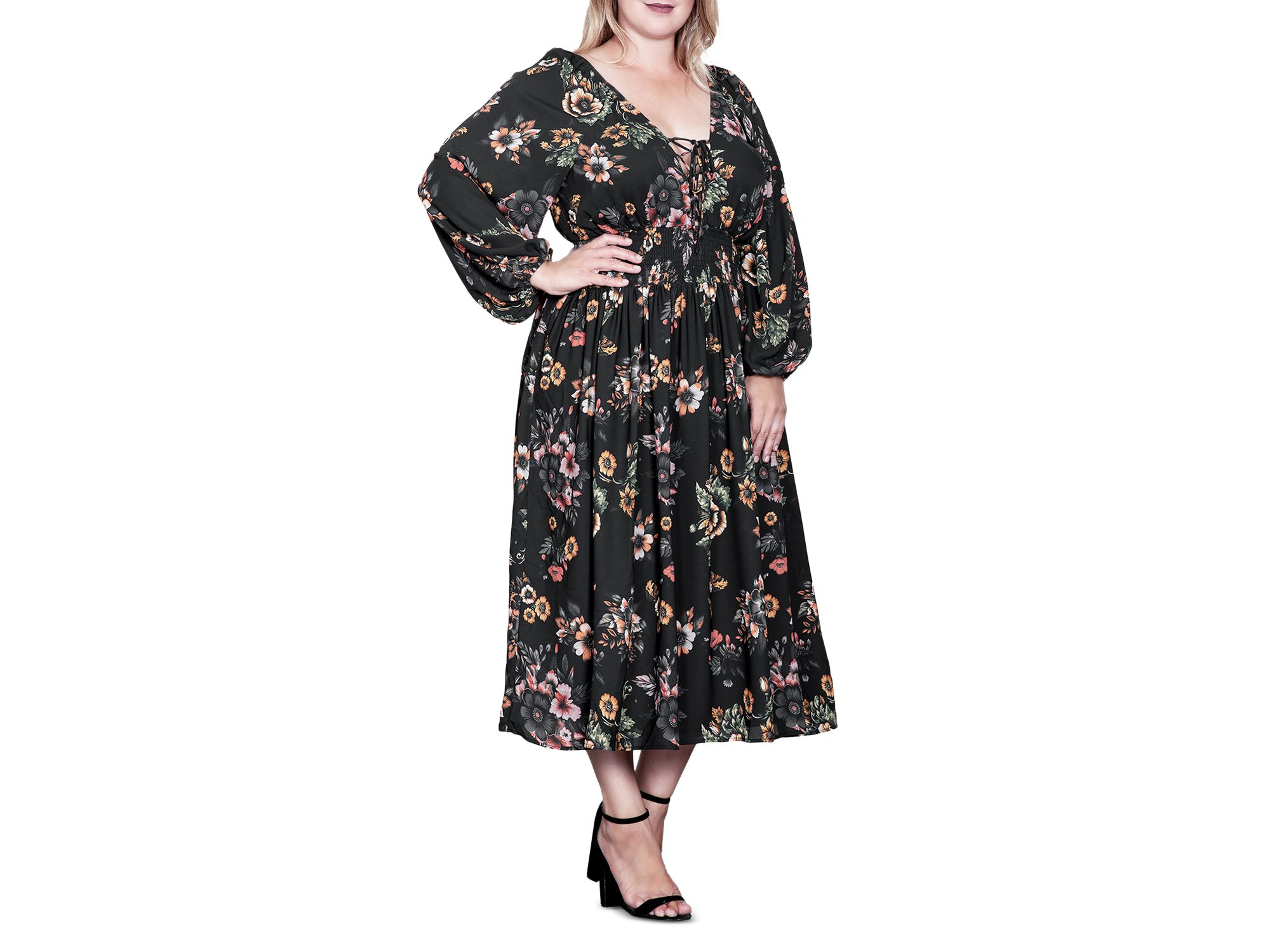 Plus Size Lace Up Double V Neck Dress — Image 3