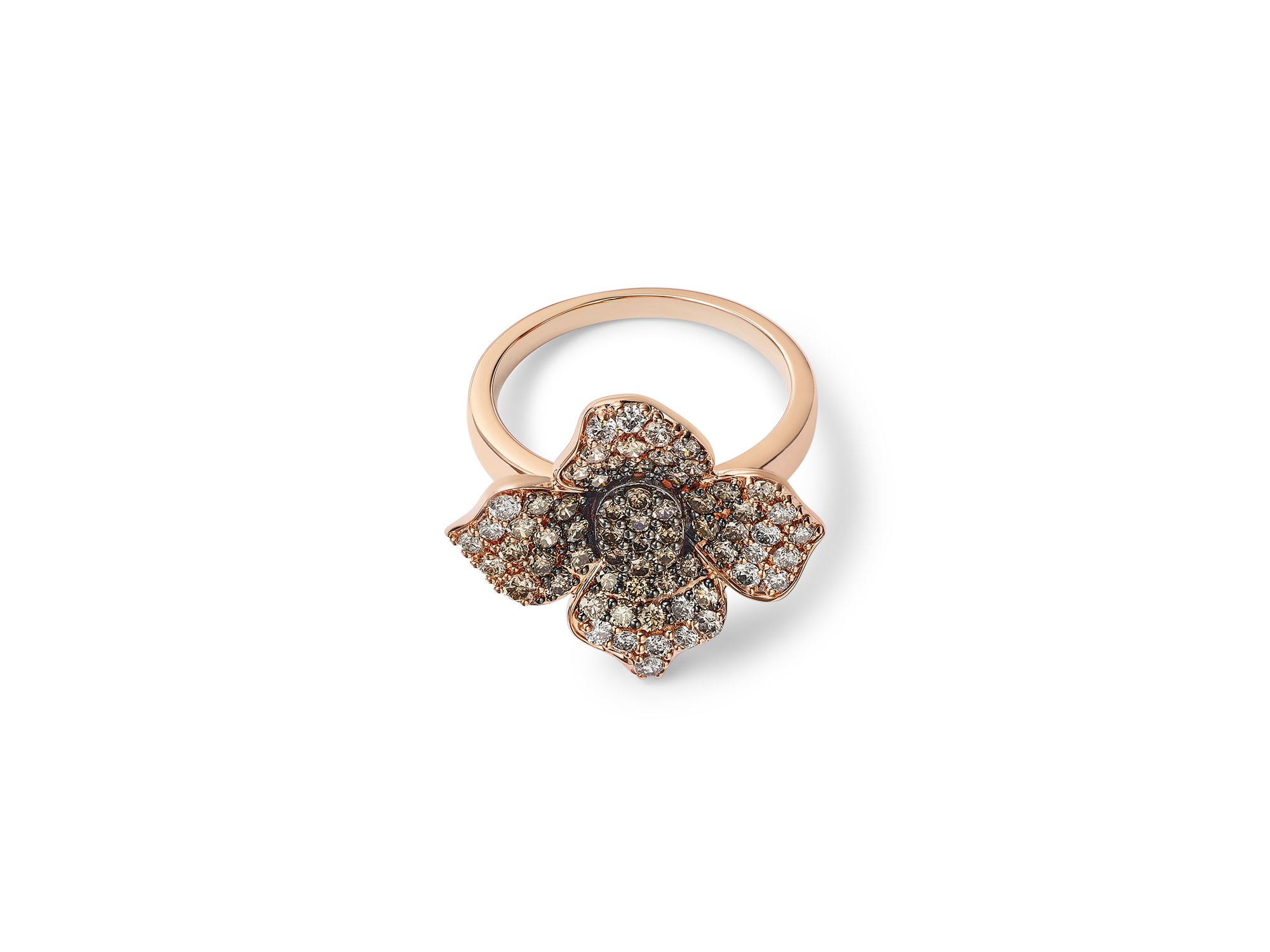 Brown Diamond Ombré Flower Ring in 14K Rose Gold, 1.43 tcw — Image 3
