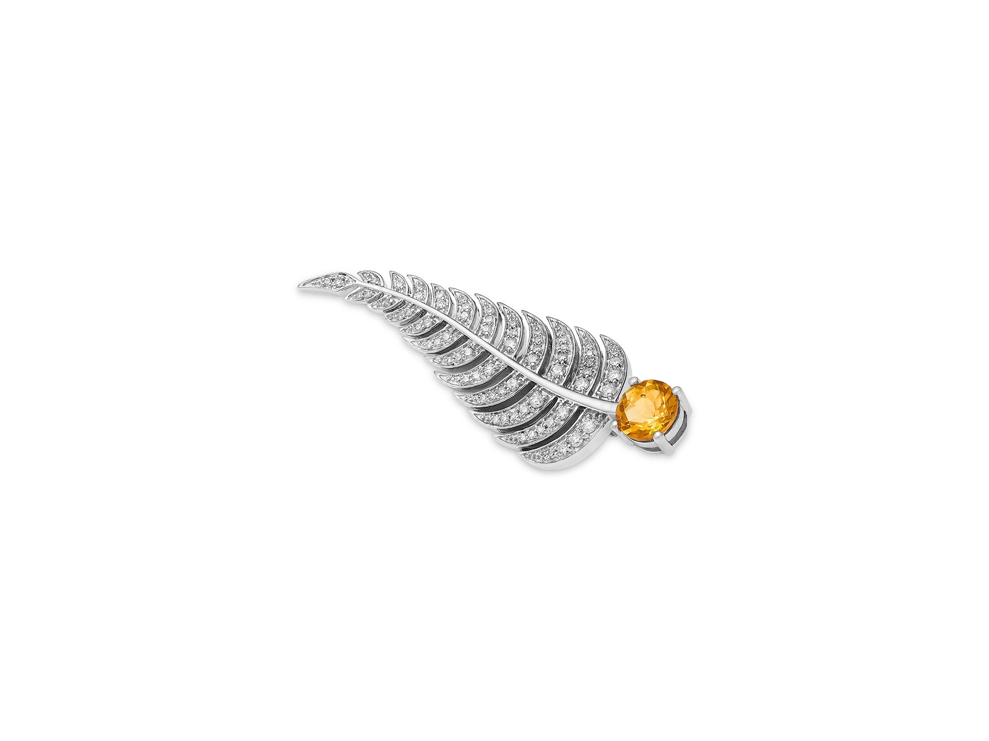 Citrine & Diamond Feather Pin in 14K White Gold — Image 3