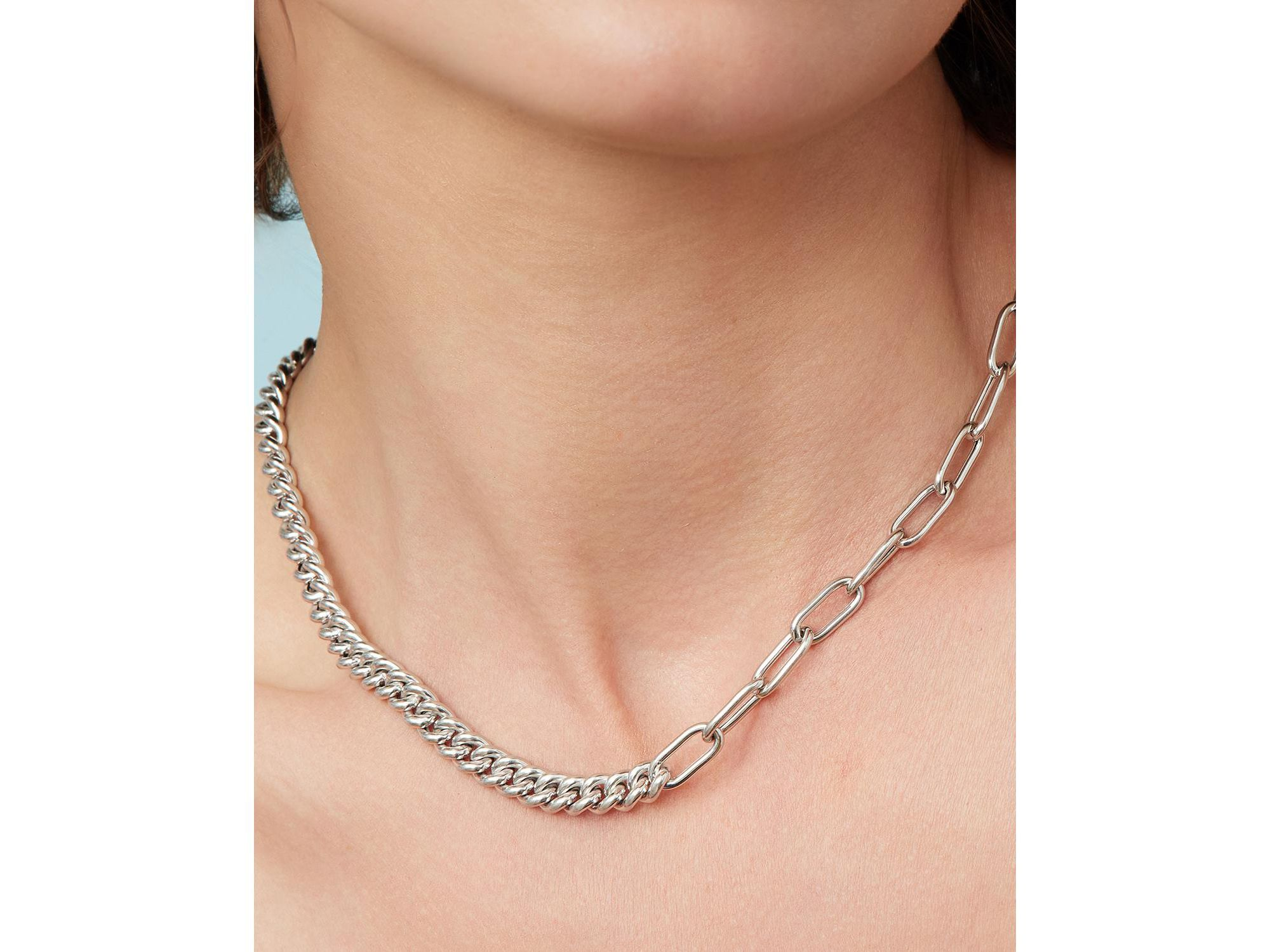 Sterling Curb Clip Link Connector Clasp Necklace, 18" — Image 3