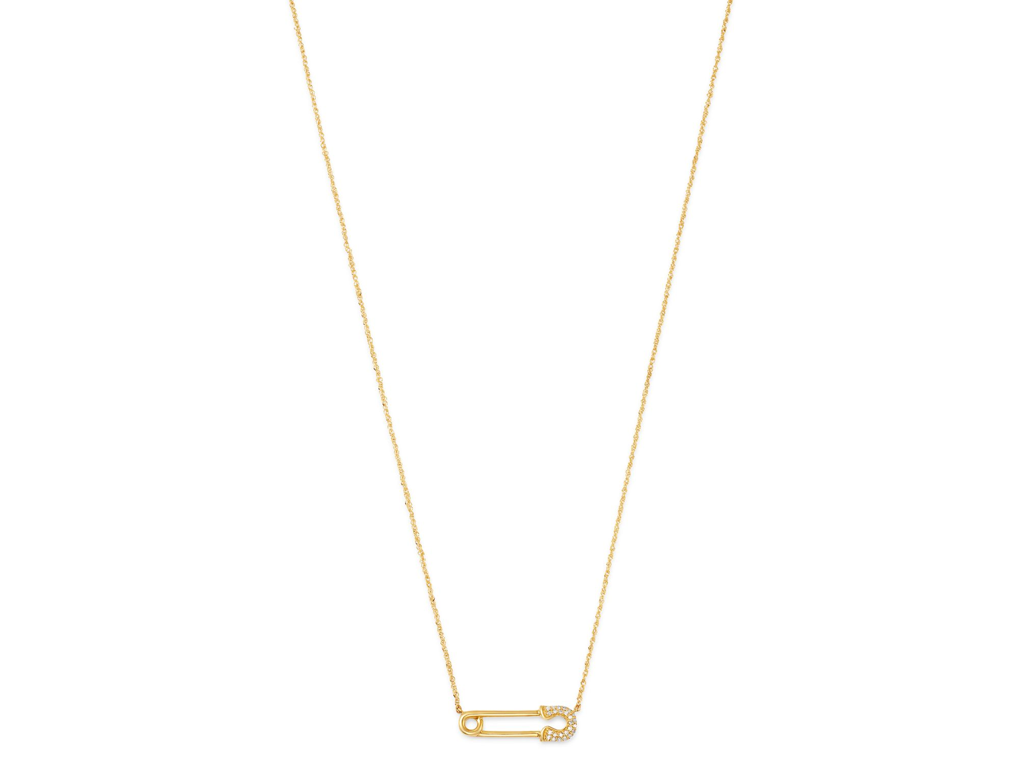 Diamond Safety Pin Pendant Necklace in 14K Yellow Gold, 0.10 tcw — Image 3