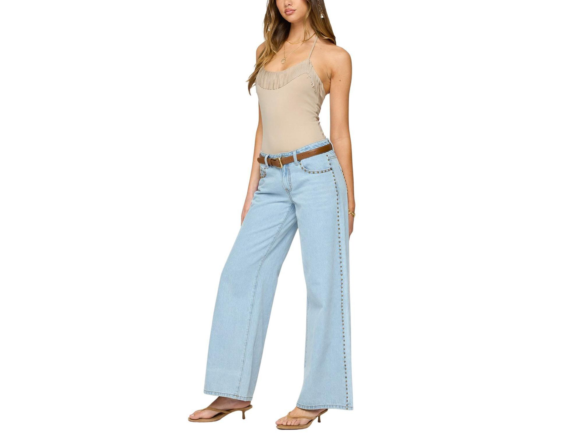 Colbie Faux Suede Fringe Trim Bodysuit — Image 3
