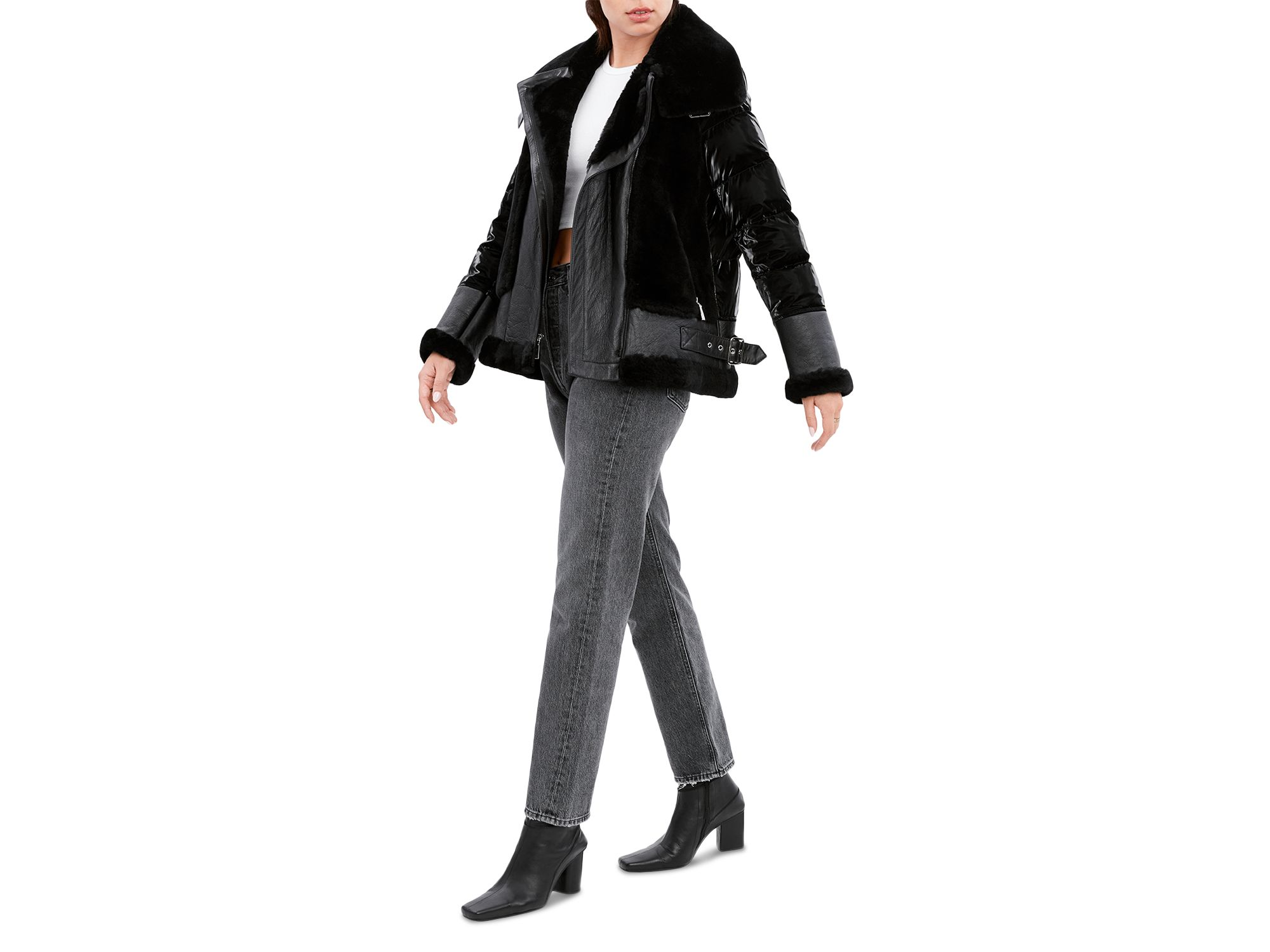 Mel Shearling Panel Down Puffer Coat — Image 5