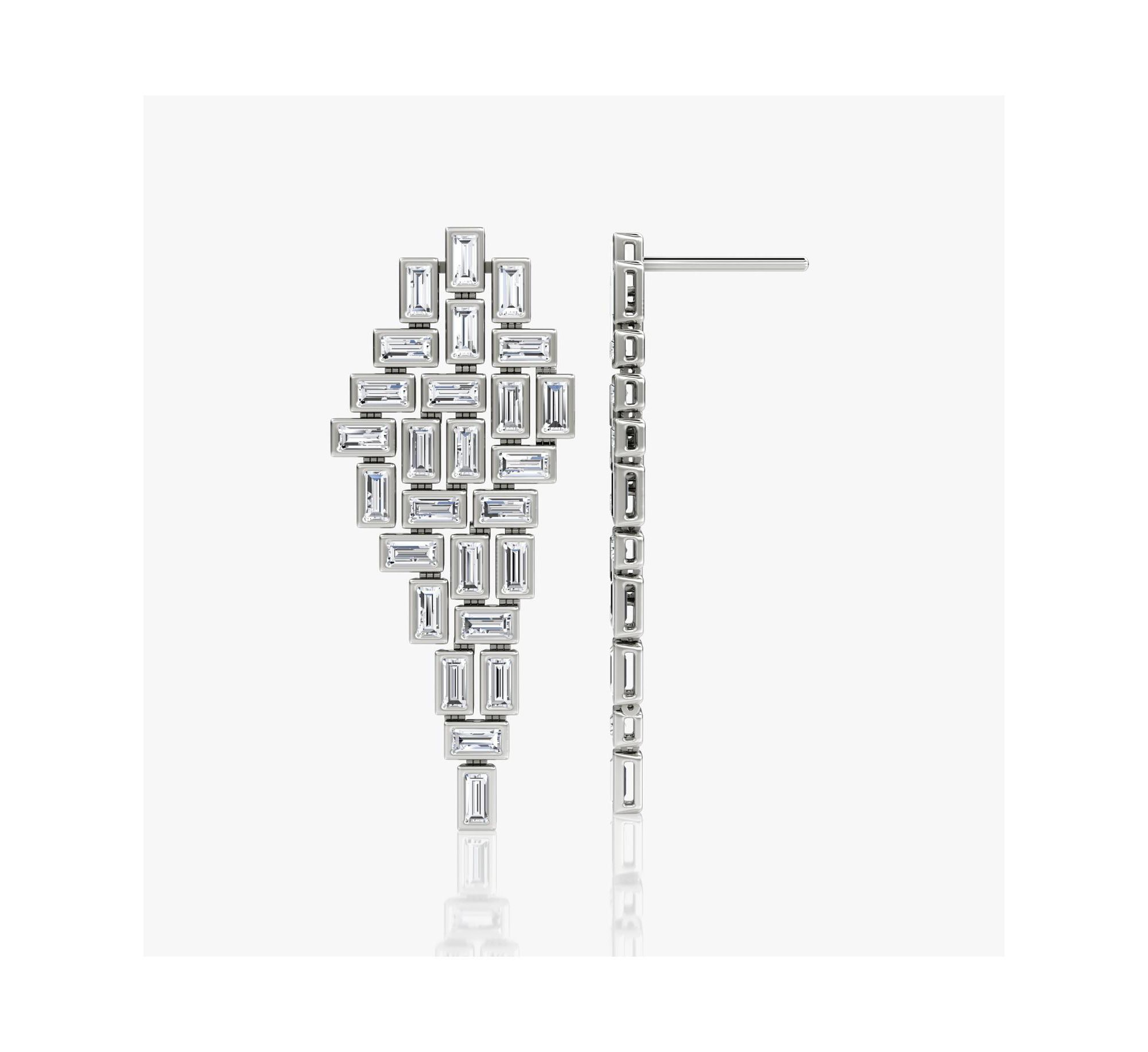 Baguette Cascade Earrings in 14K White Gold, 12.5ctw Baguette Lab Grown Diamonds — Image 5