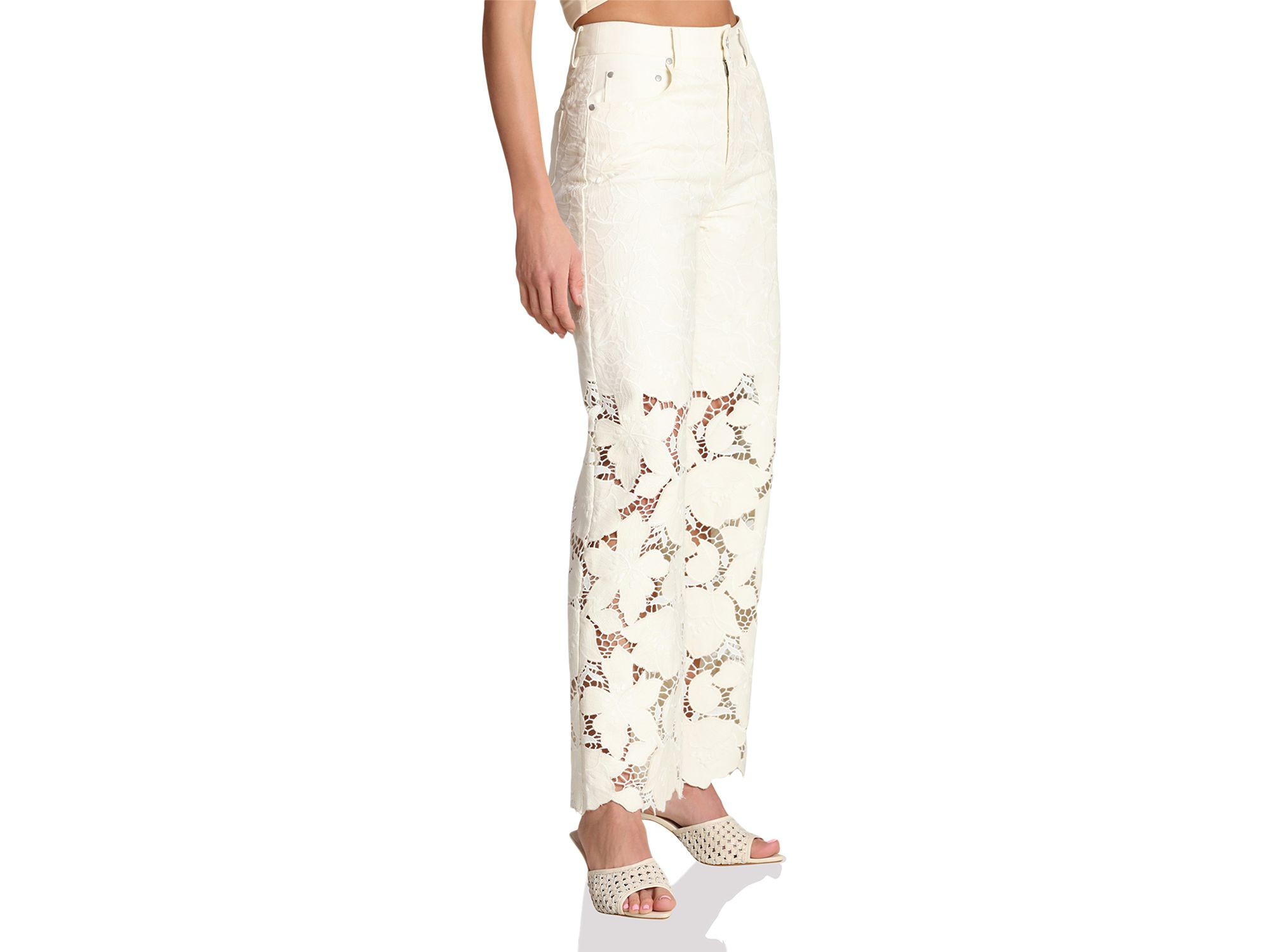 Guipure Lace Wide Leg Jeans in Off White — Image 6