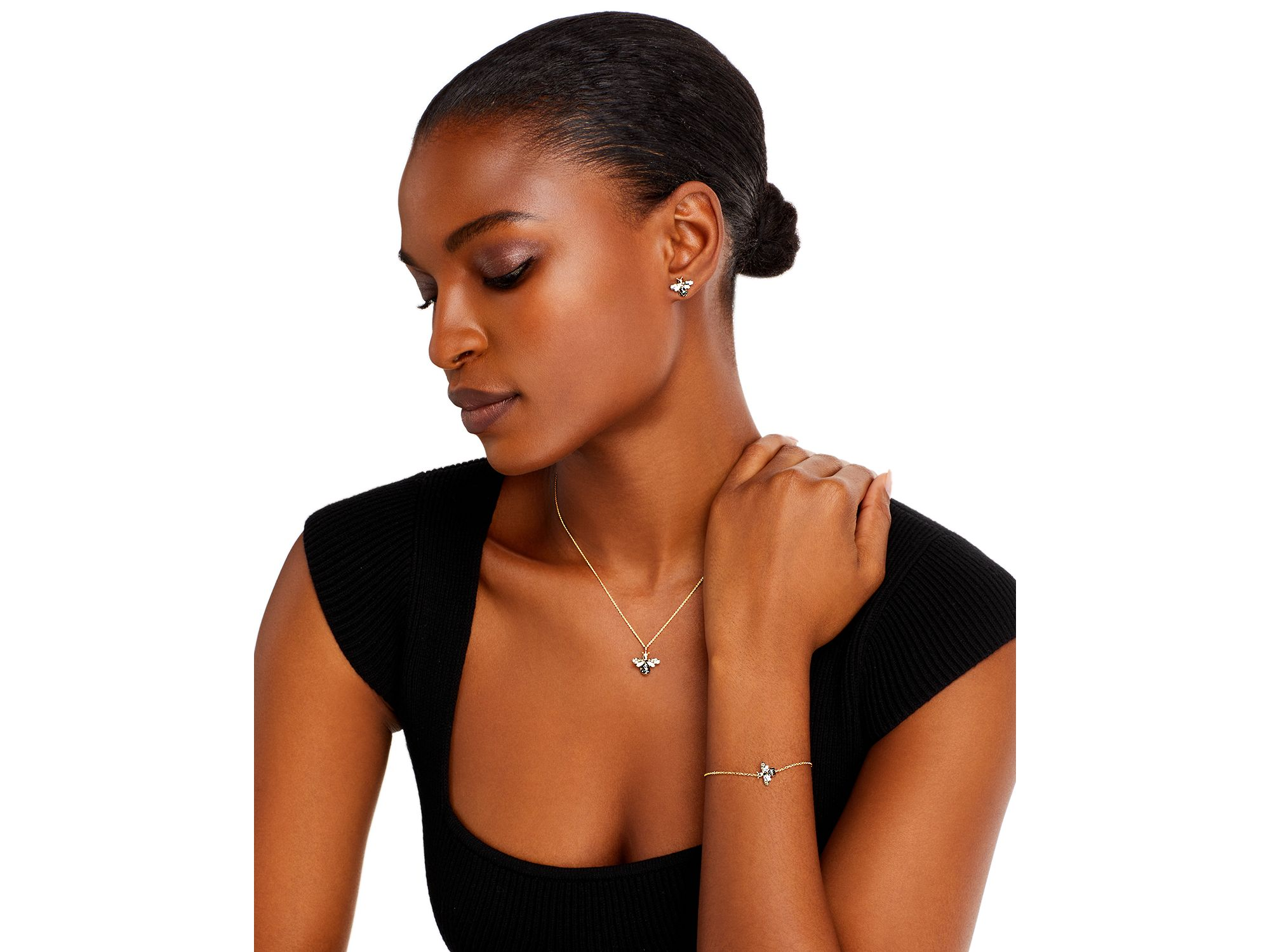 Black & White Diamond Bumble Bee Bracelet in 14K Yellow Gold — Image 3