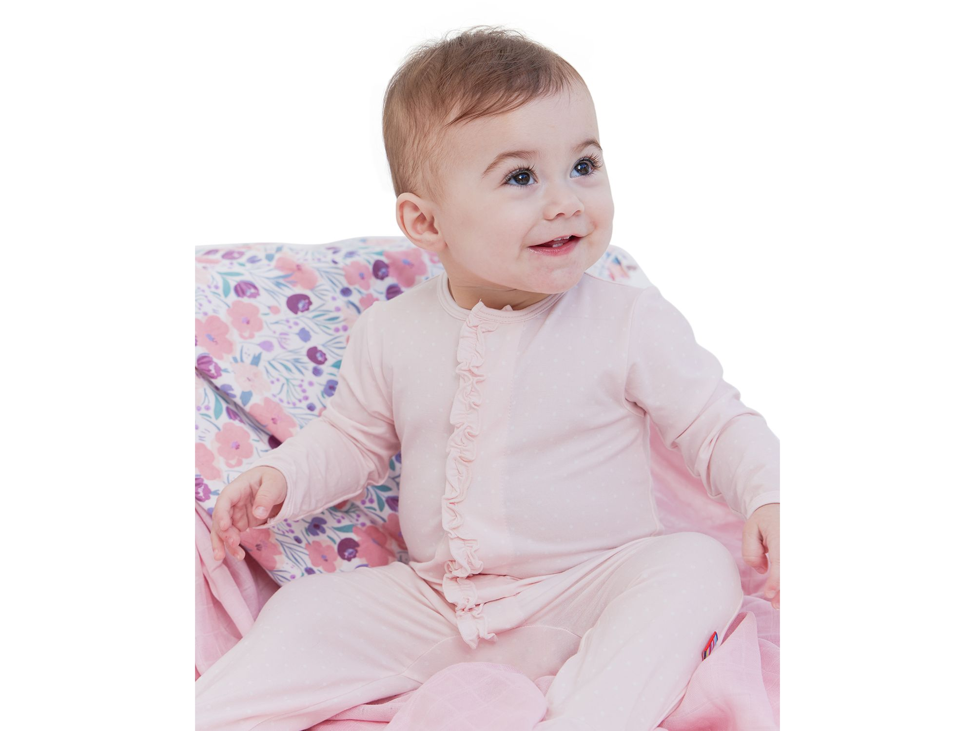 Girls' Pin Dot Ruffled Placket Footie - Baby — Image 3