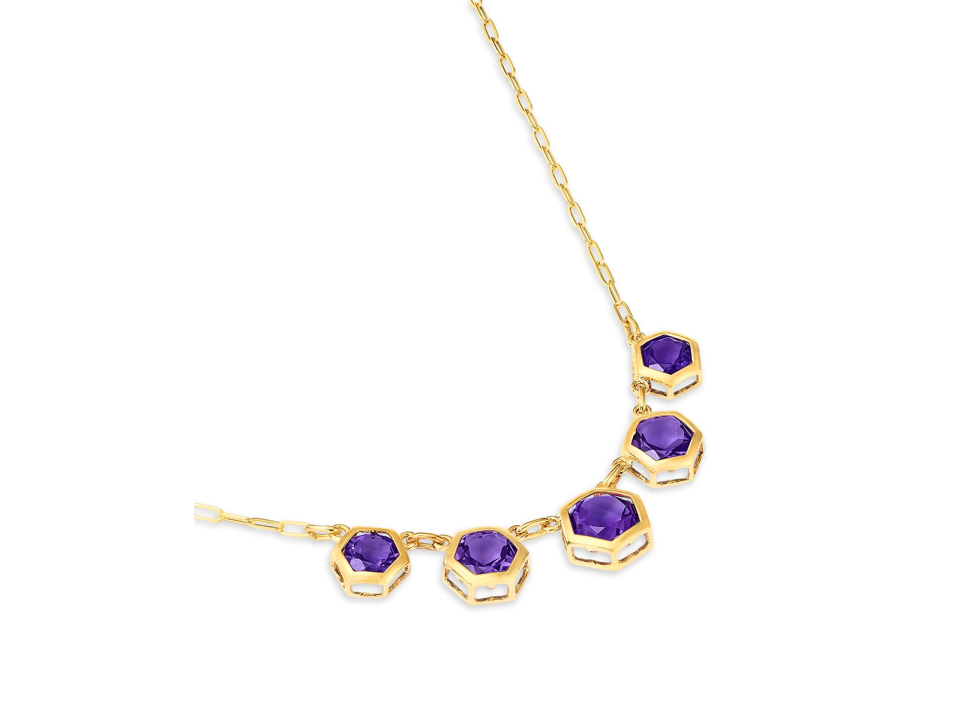 Amethyst Five Stone Collar Necklace in 14K Yellow Gold, 16-18" — Image 3
