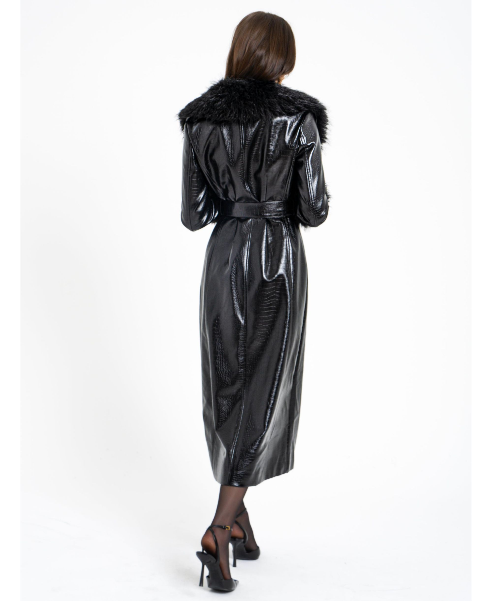 Zella Faux Fur Trim Faux Croc Leather Coat — Image 10