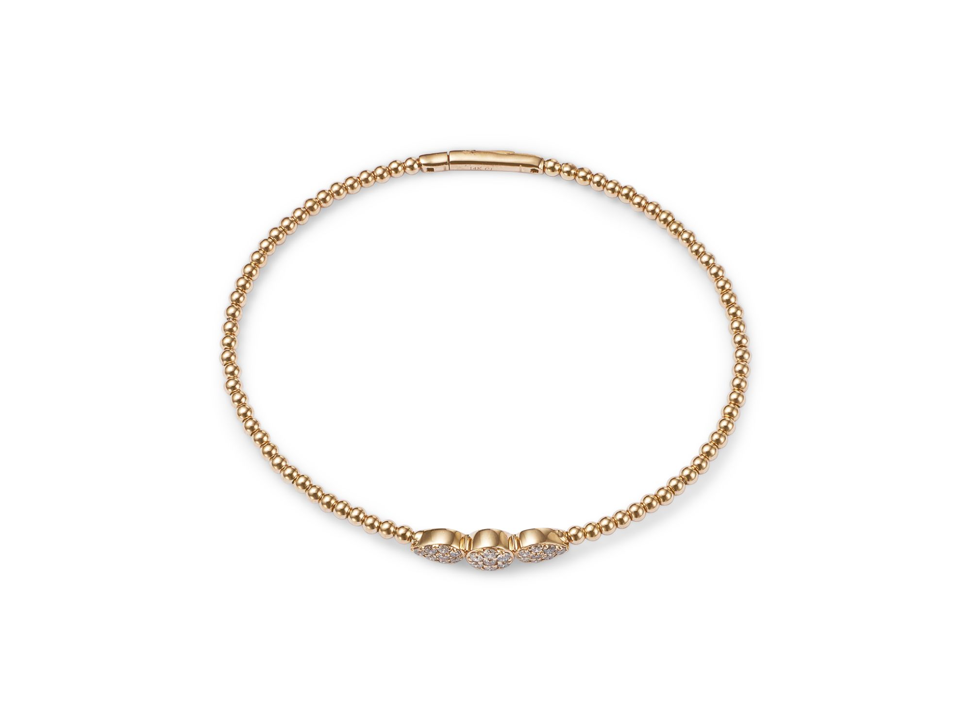 Diamond Triple Cluster Bead Bangle Bracelet in 14K Yellow Gold, 0.40 tcw — Image 4