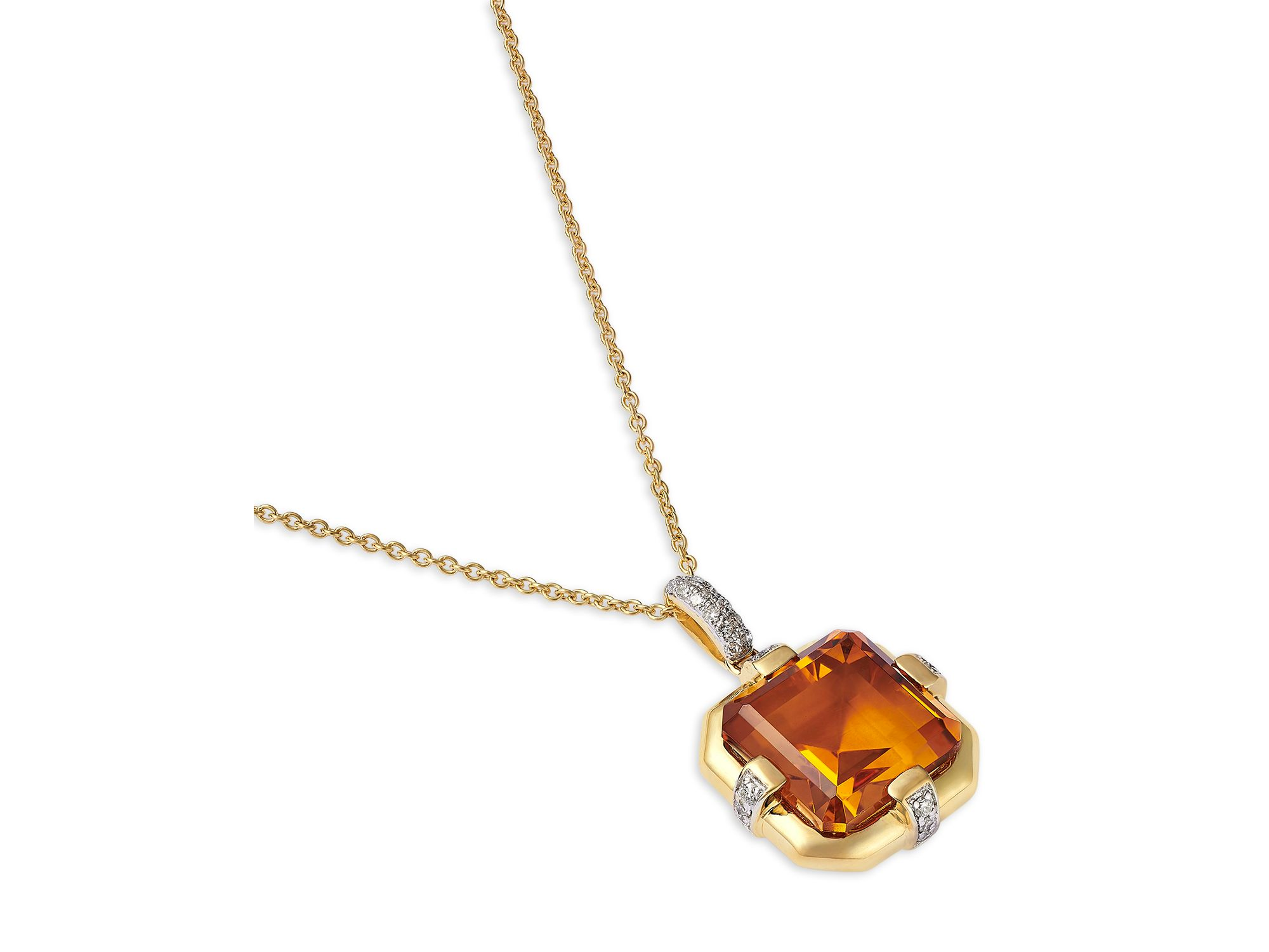 Citrine & Diamond Pendant Necklace in 14K Yellow Gold, 18" — Image 3