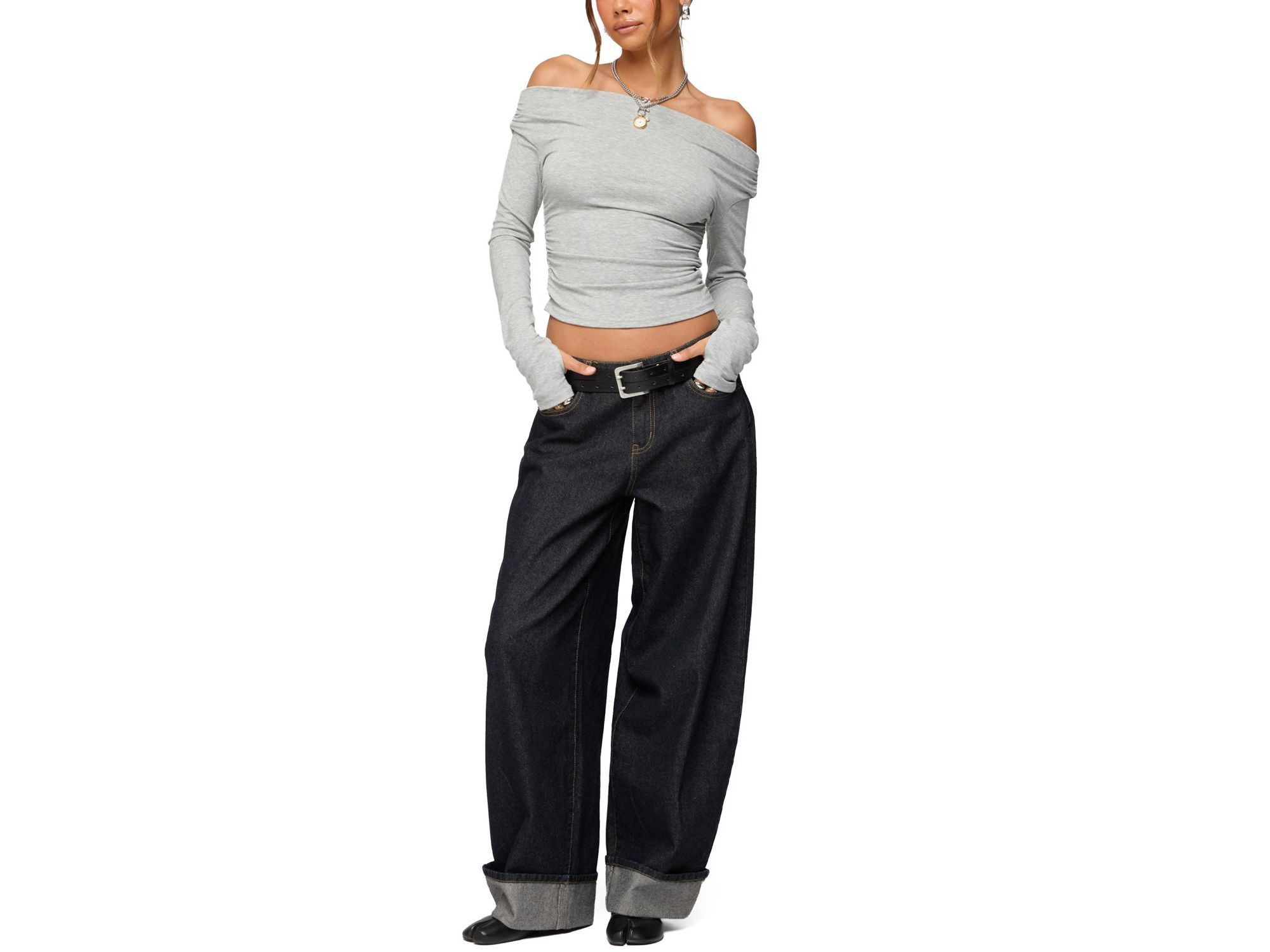 Milane Ruched Off Shoulder Ribbed Top — Image 5