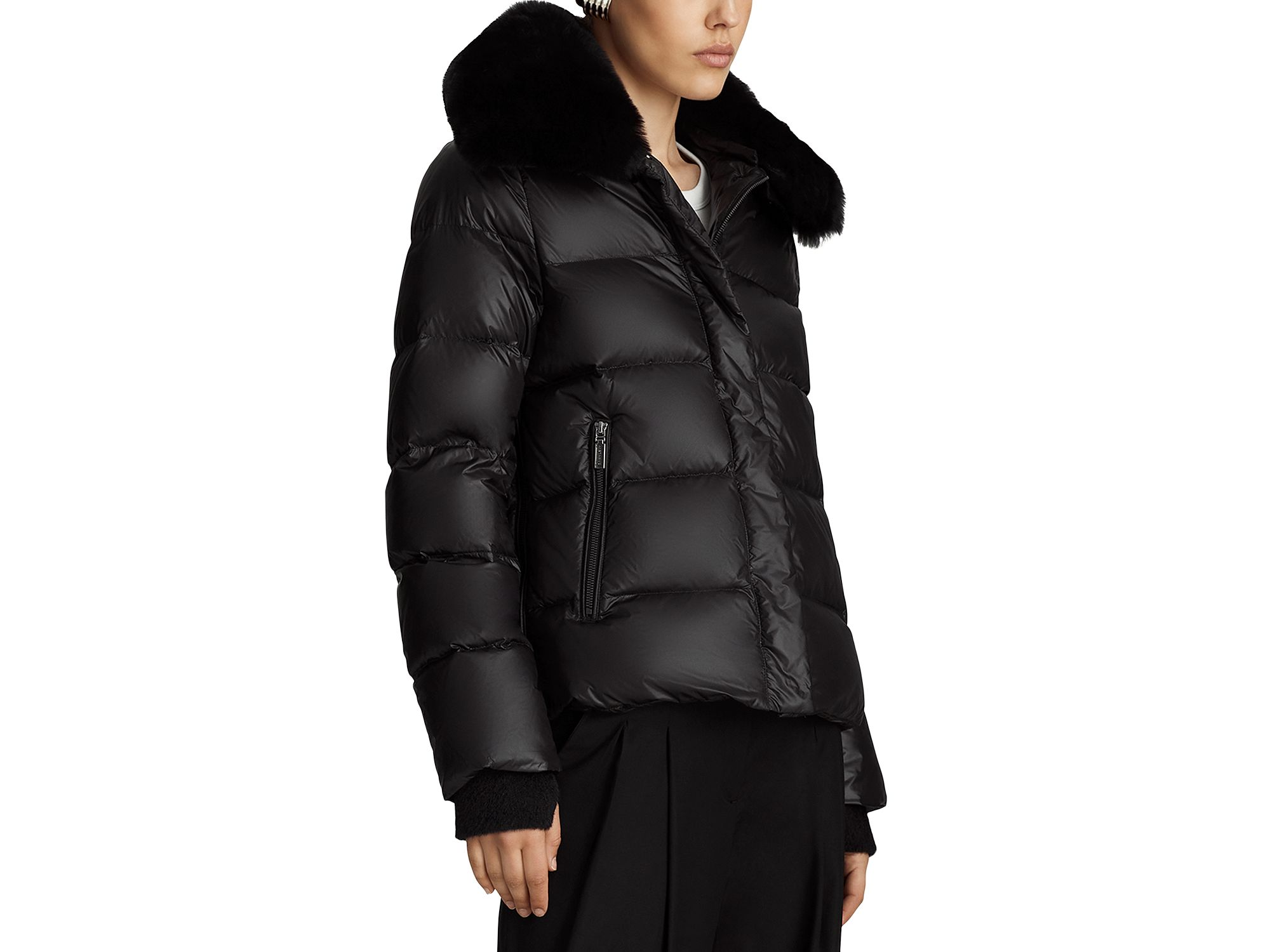 Vera Shearling Trim Down Coat — Image 4