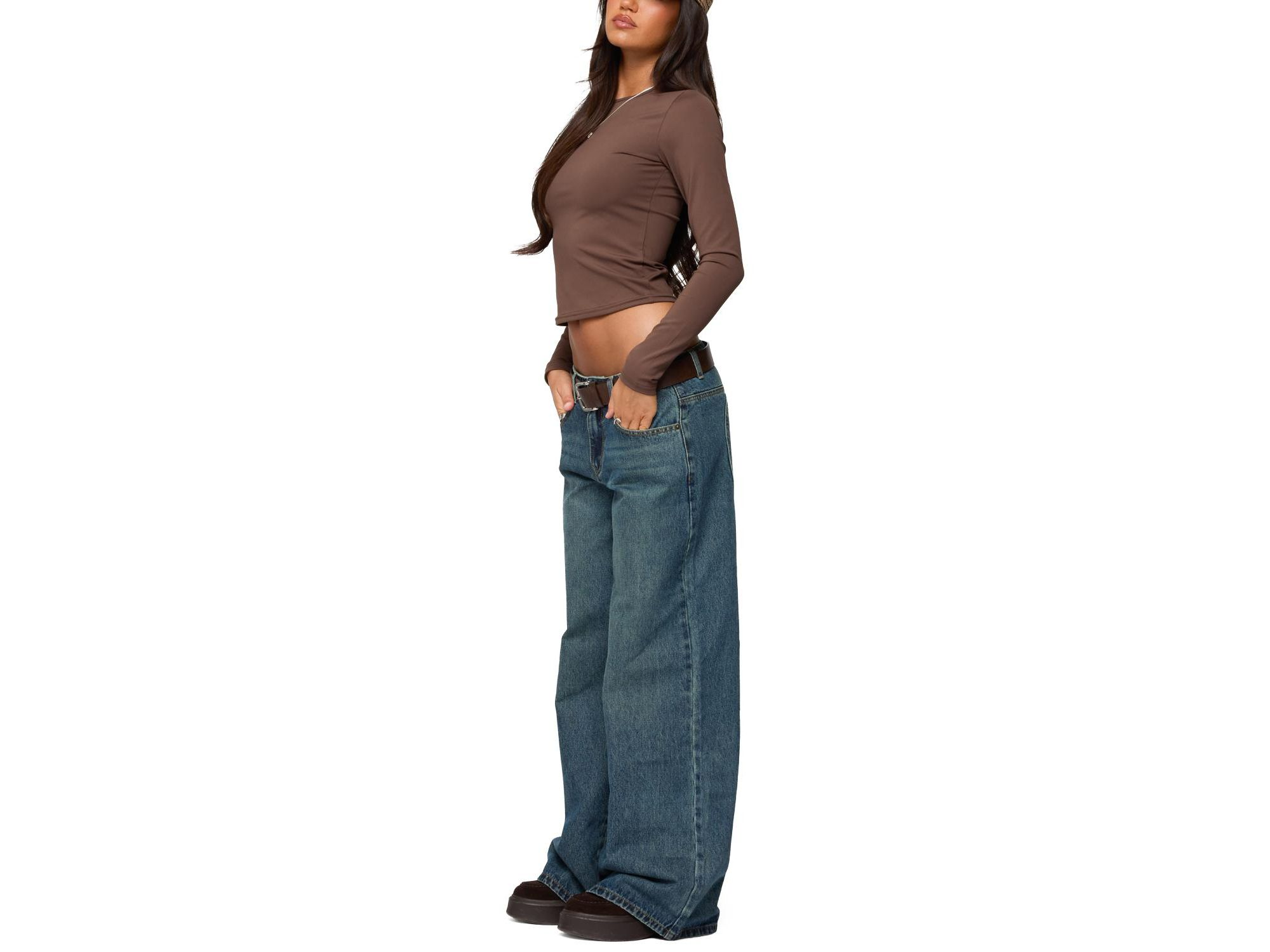 Heartly Low Rise Baggy Jeans in Blue Washed — Image 5