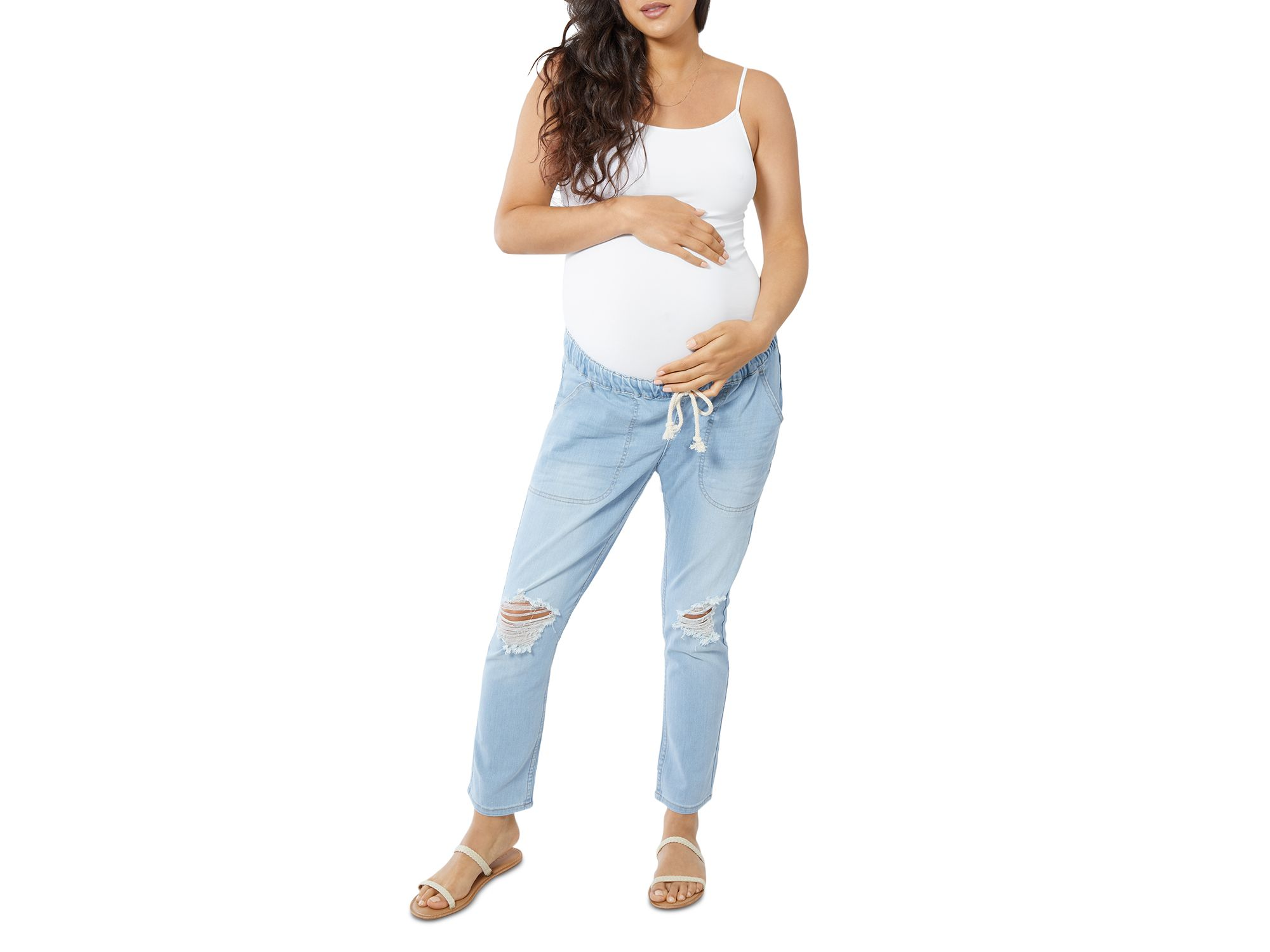 Distressed Drawstring Maternity Jeans — Image 4
