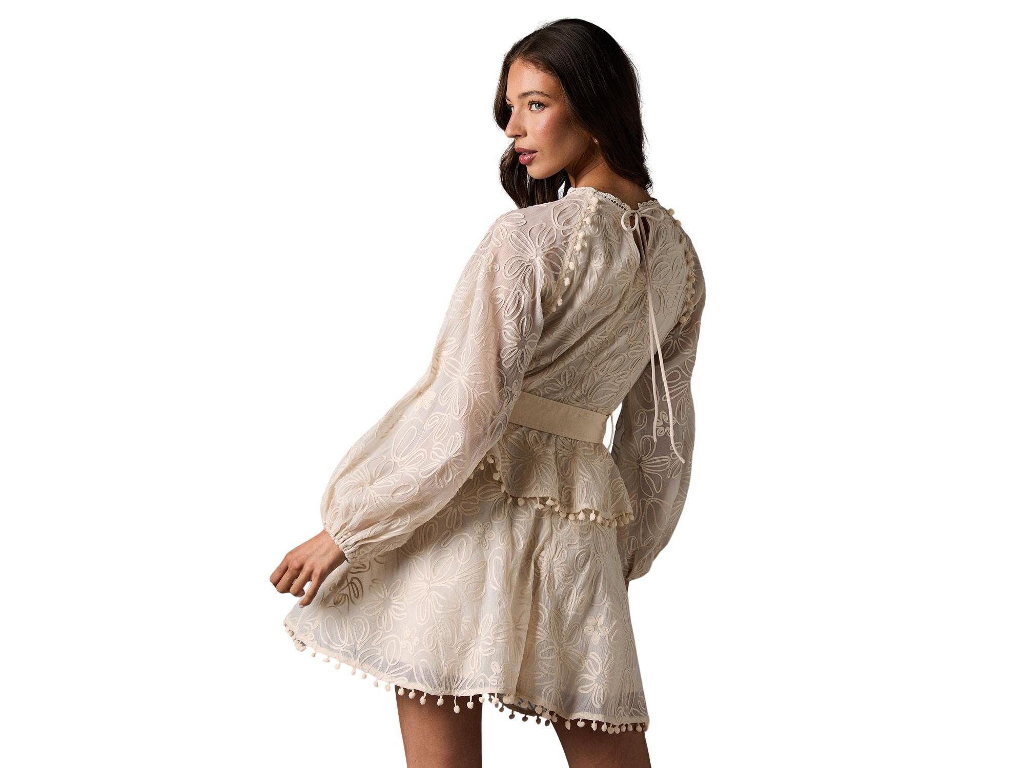 Long Sleeve Tiered Skirt Belted Dress — Image 3