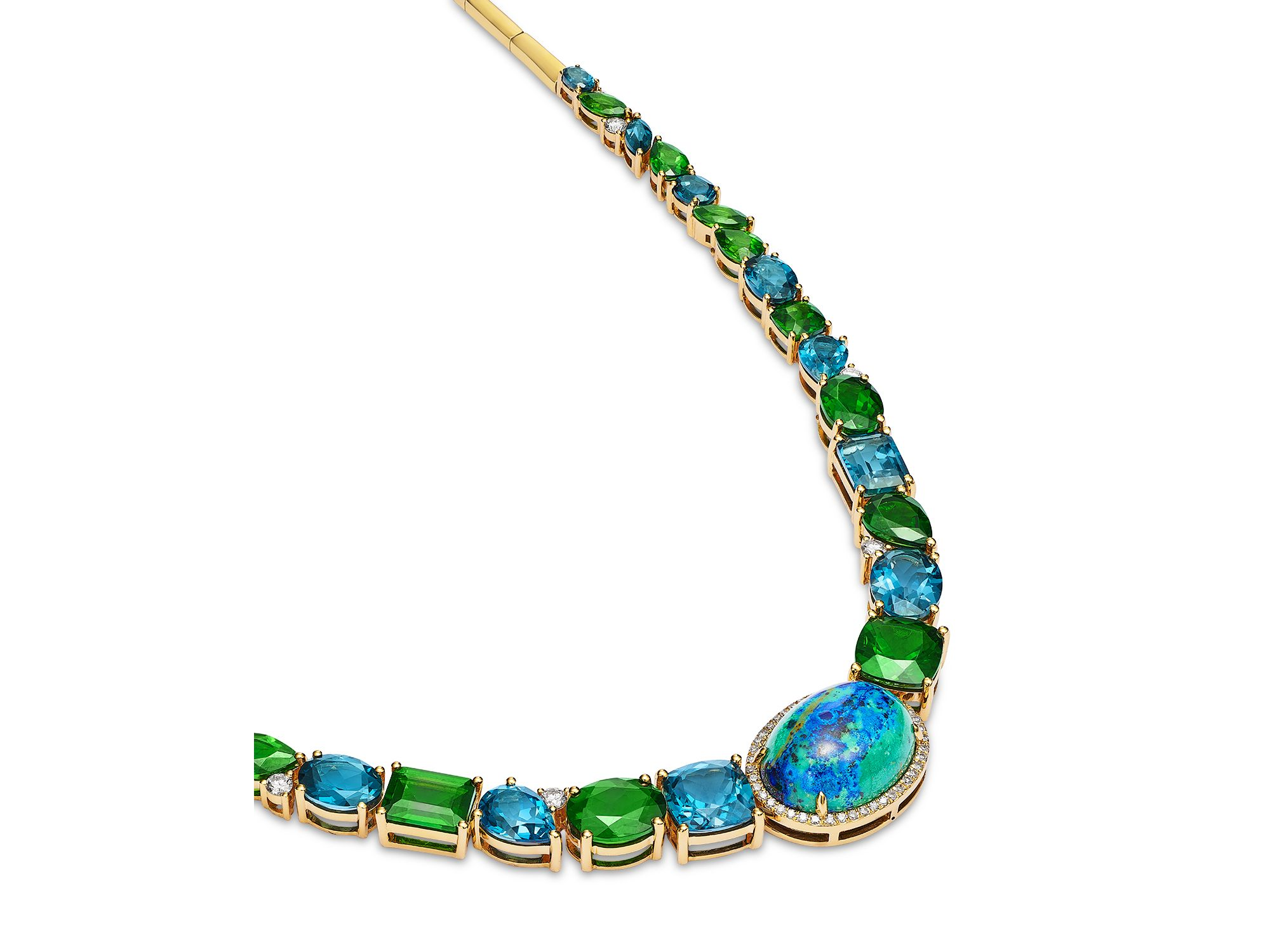 Multi Gemstone Statement Necklace in 14K Yellow Gold, 18" — Image 3