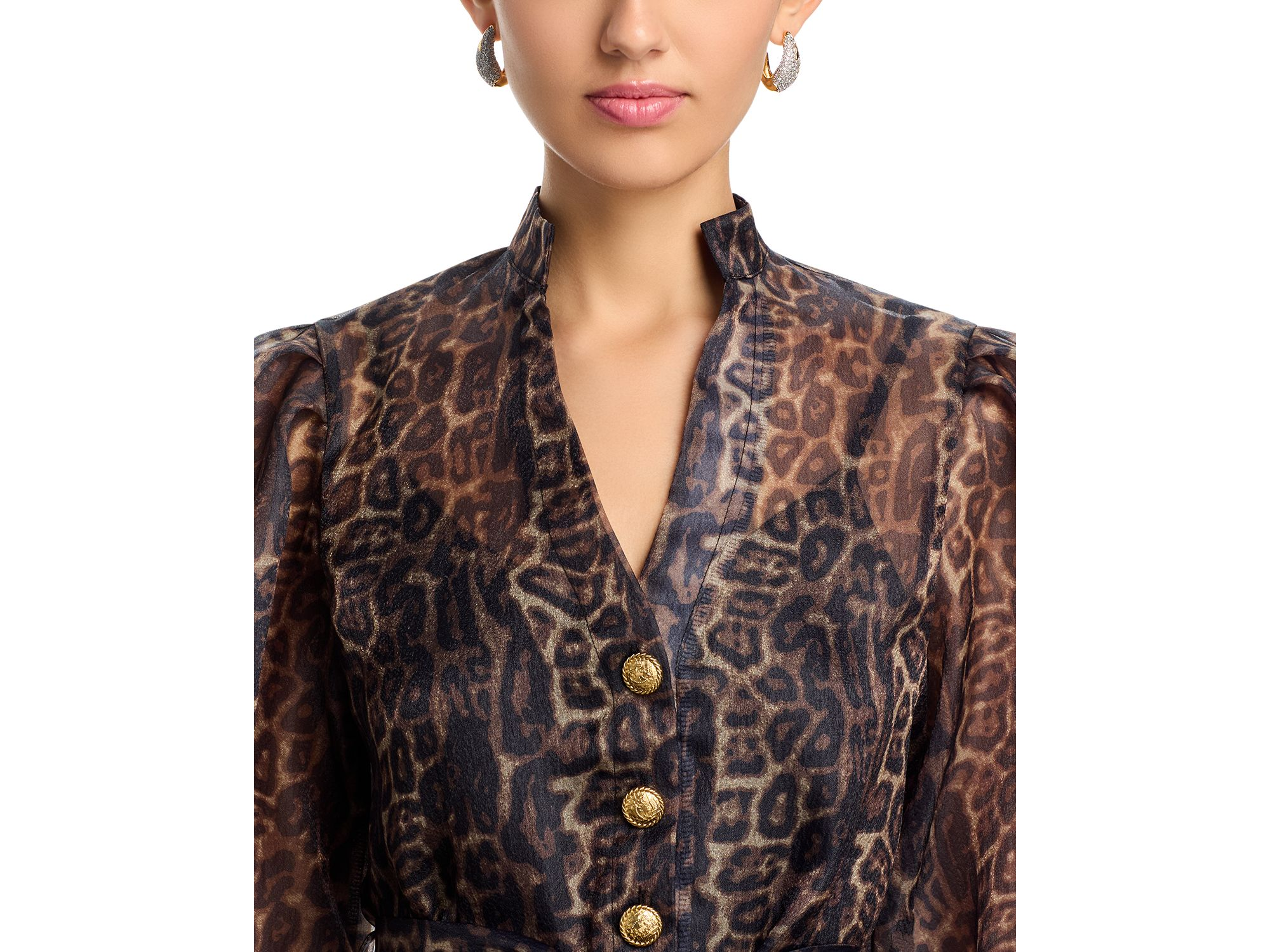 Organza Leopard V Neck Tiered Dress — Image 3