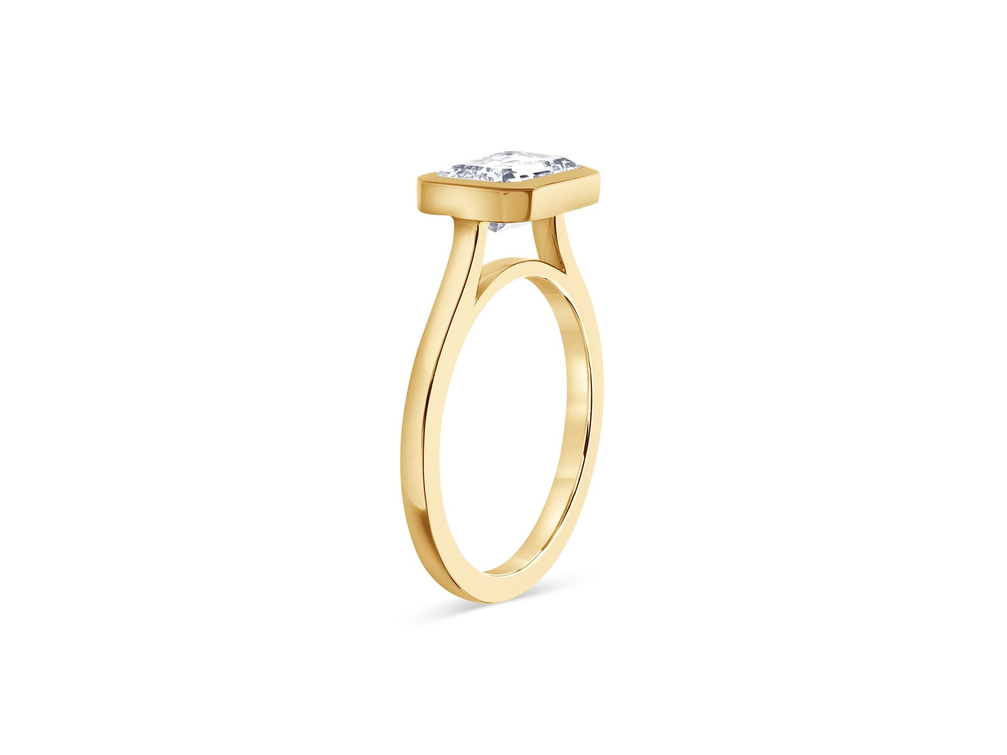Certified Lab Grown Emerald Cut Diamond Bezel Set Engagement Ring in 18K Yellow Gold, 2.0 tcw — Image 3